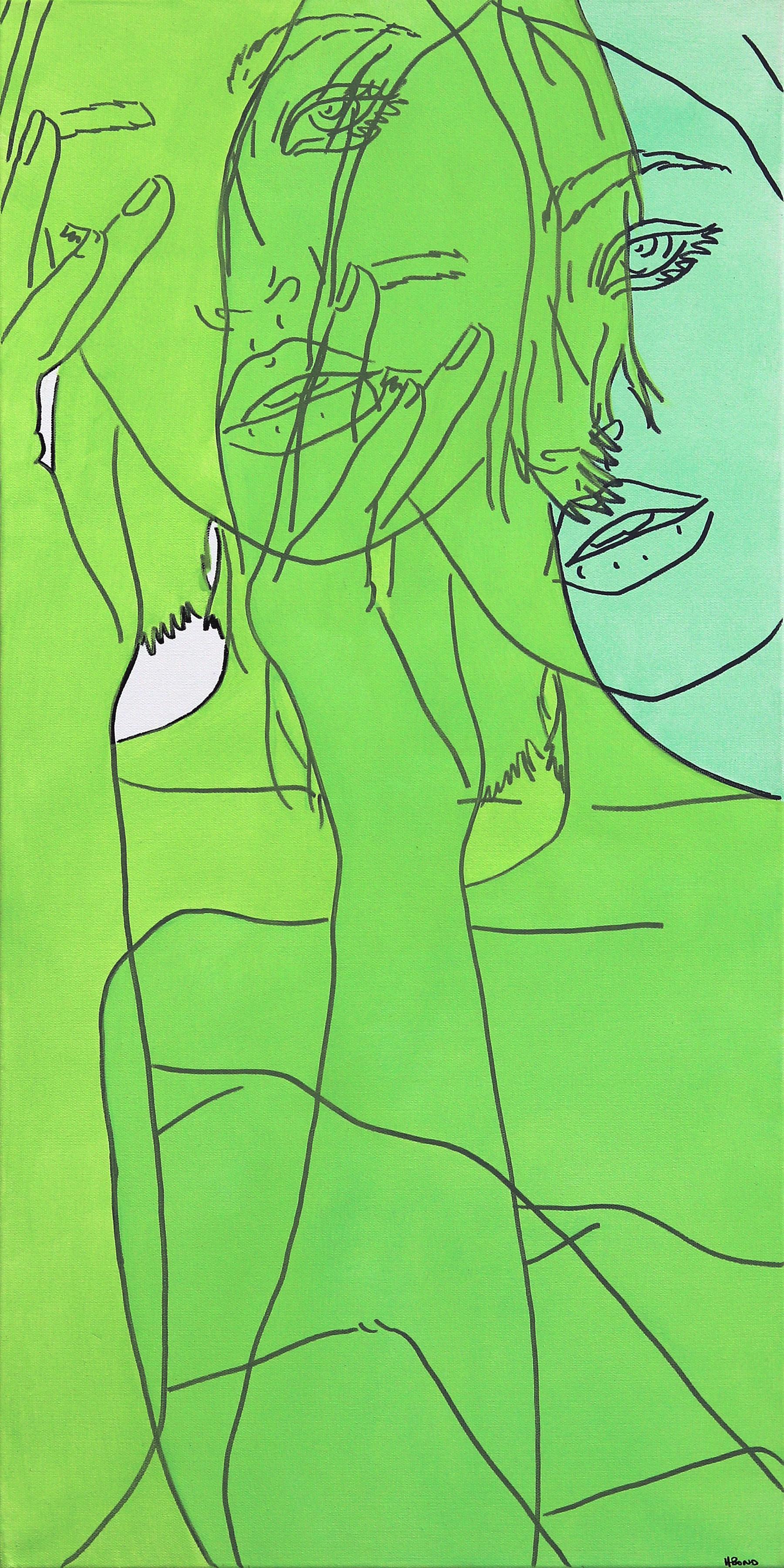Sin título (Primavera V) - Retrato Figurativo Mujer Verde y Aqua Pintura Pop Art - Mixed Media Art de Hilary Bond