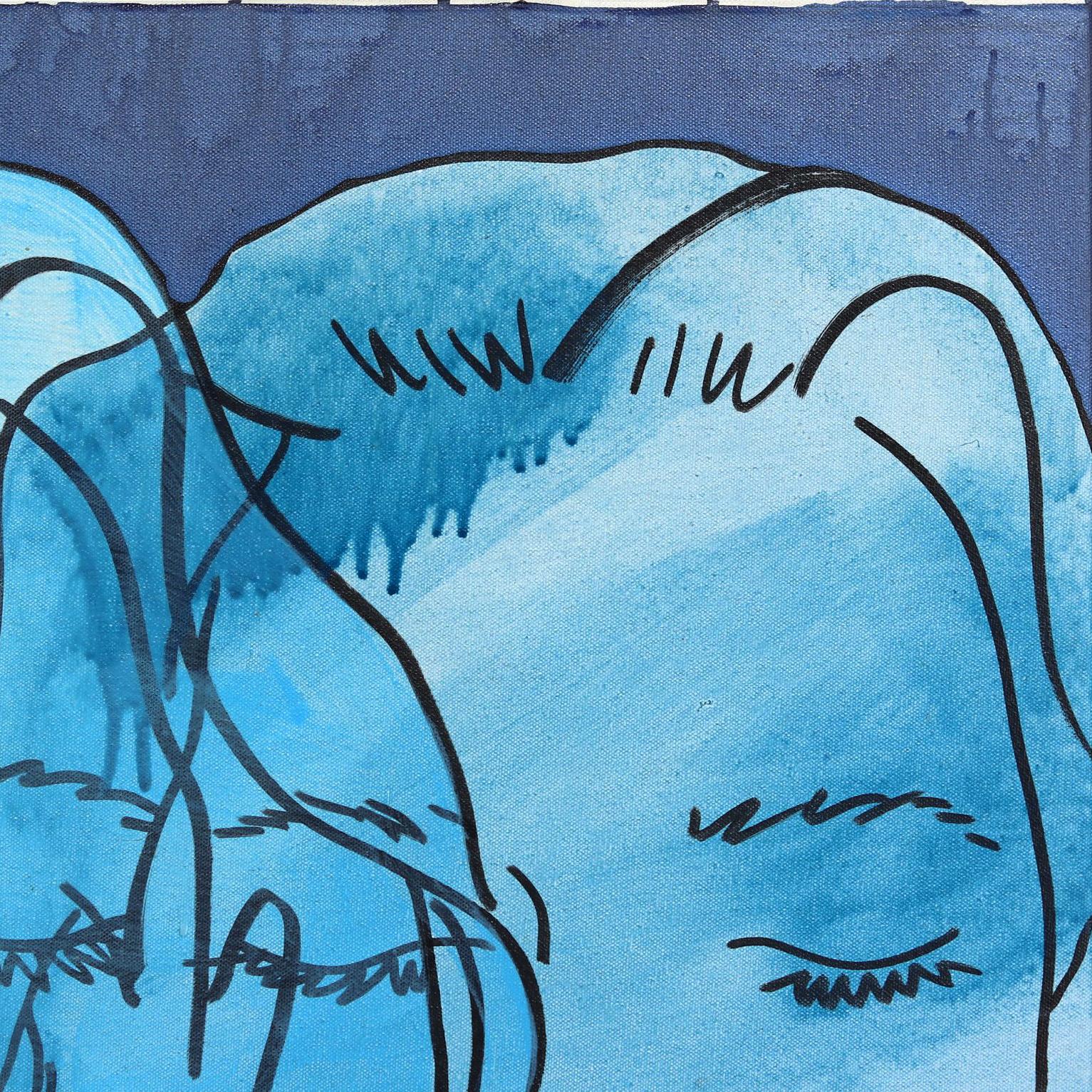 Untitled (Blue Meditation I) - Figurative Portrait Shades of Blue Woman Pop Art  For Sale 1