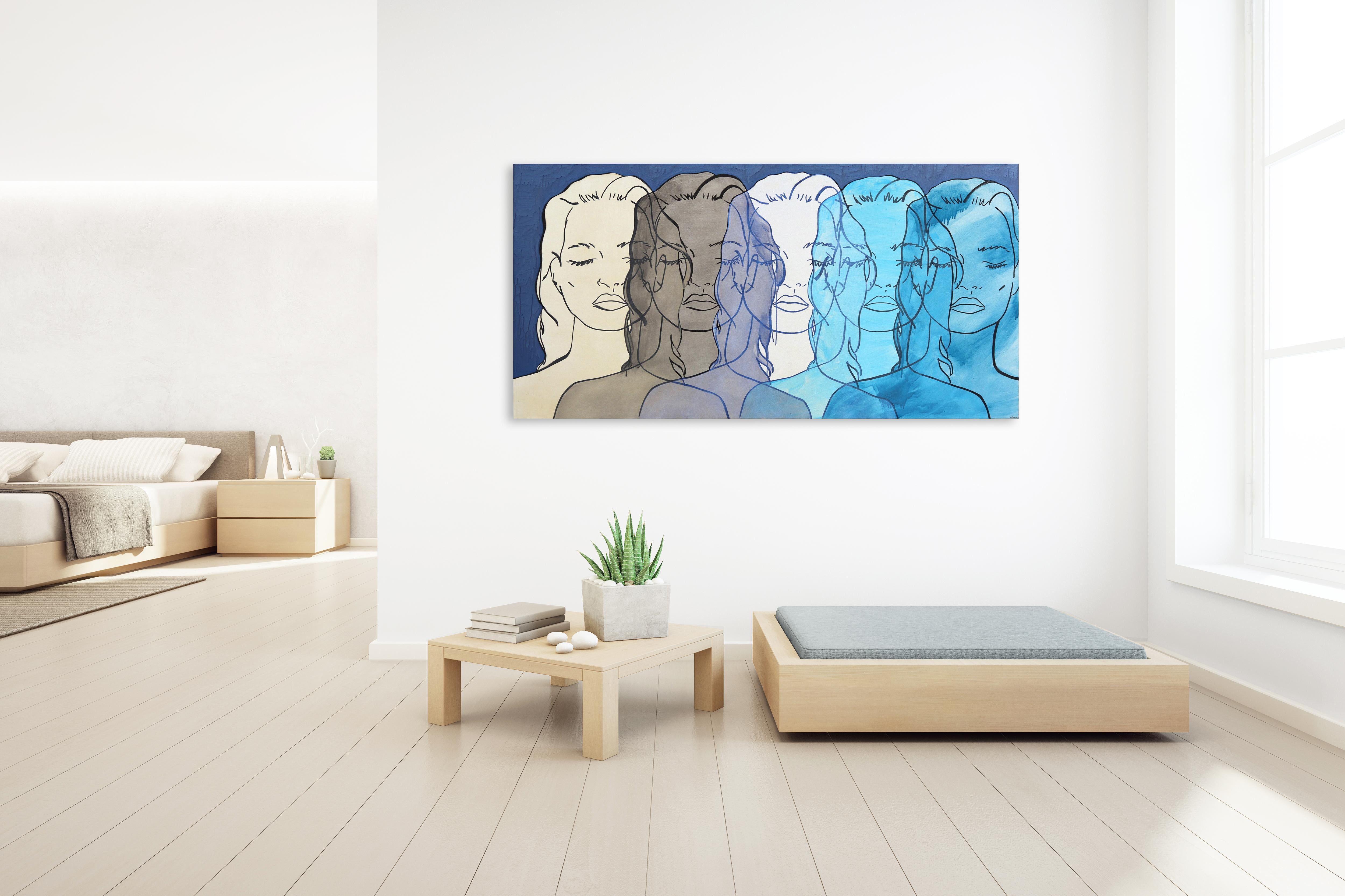 Sans titre (Blue Meditation I) - Portraits figuratifs de femmes bleues Pop Art  en vente 3