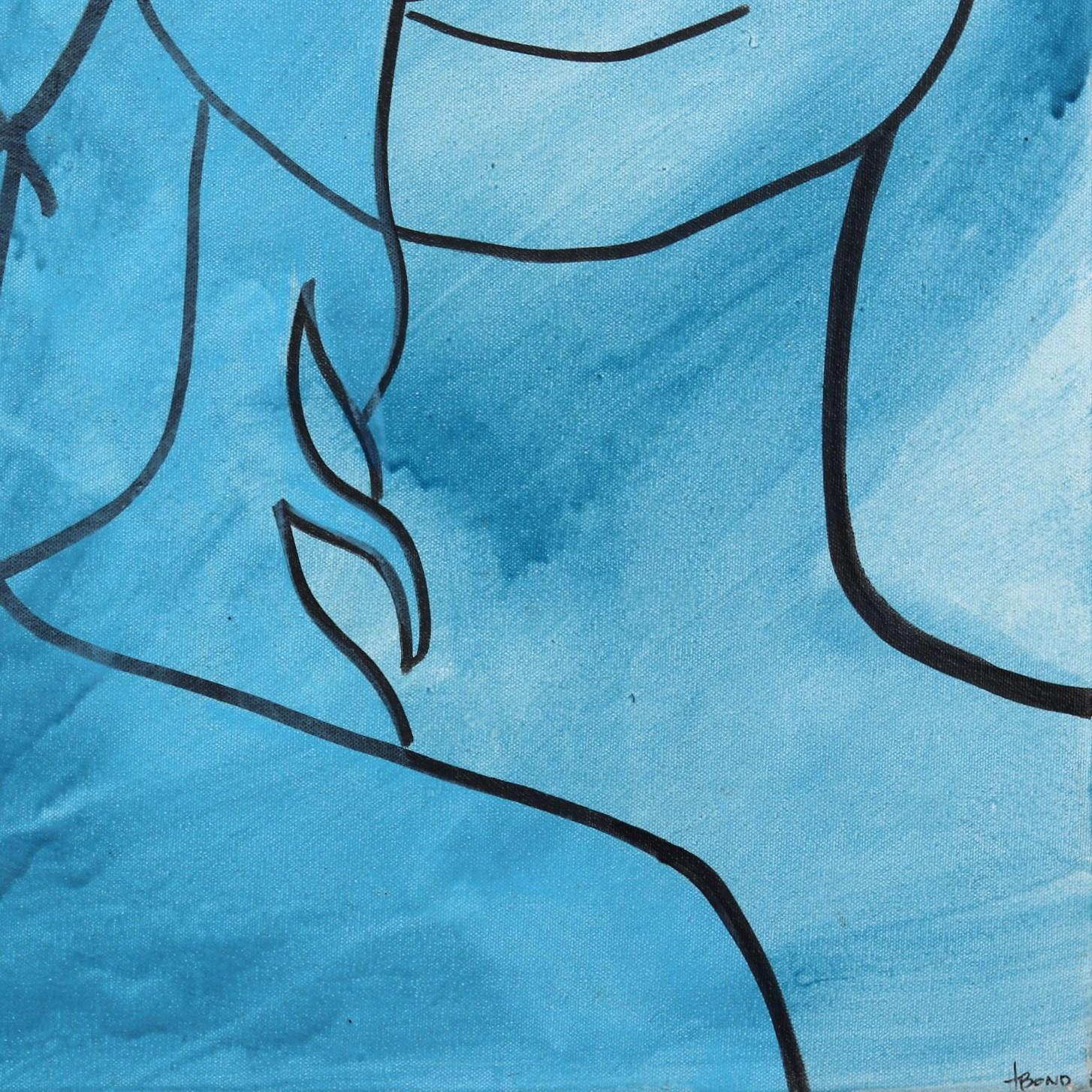 Untitled (Blue Meditation I) - Figurative Portrait Shades of Blue Woman Pop Art  For Sale 4