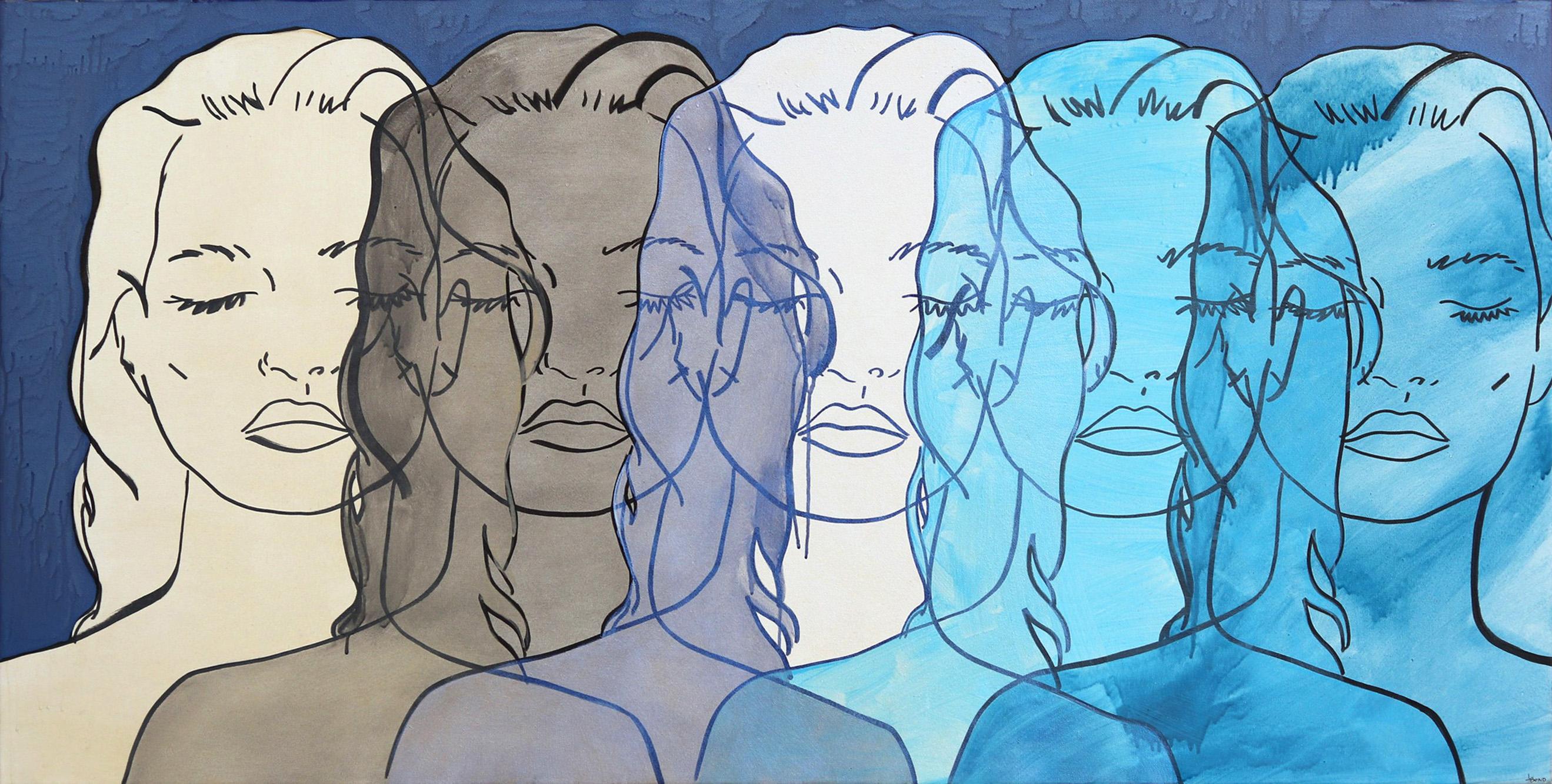 Abstract Painting Hilary Bond - Sans titre (Blue Meditation I) - Portraits figuratifs de femmes bleues Pop Art 
