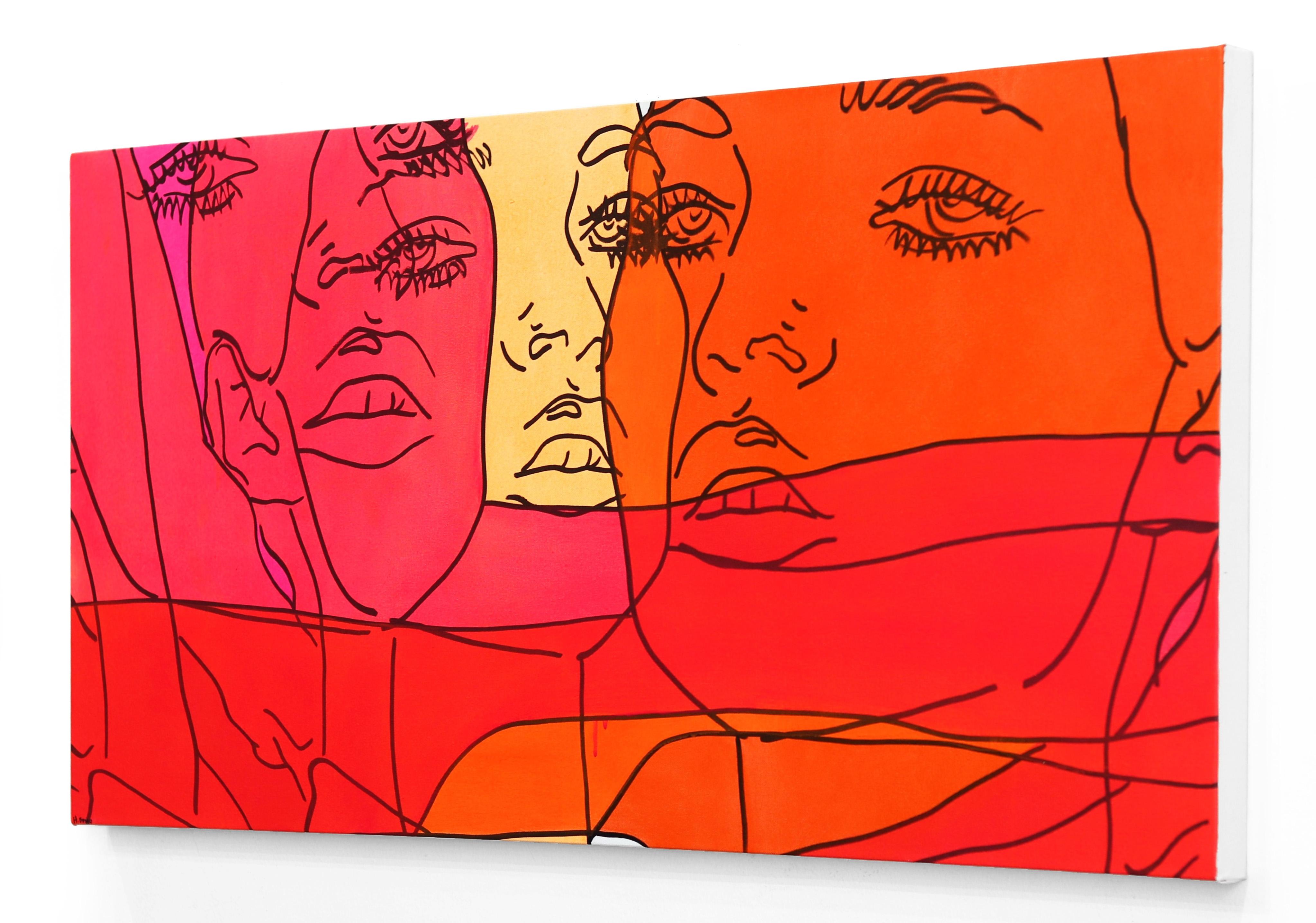 Untitled (Fire IV) - Figuratives Porträt einer rosa-orangefarbenen Frau, Pop-Art-Gemälde im Angebot 1