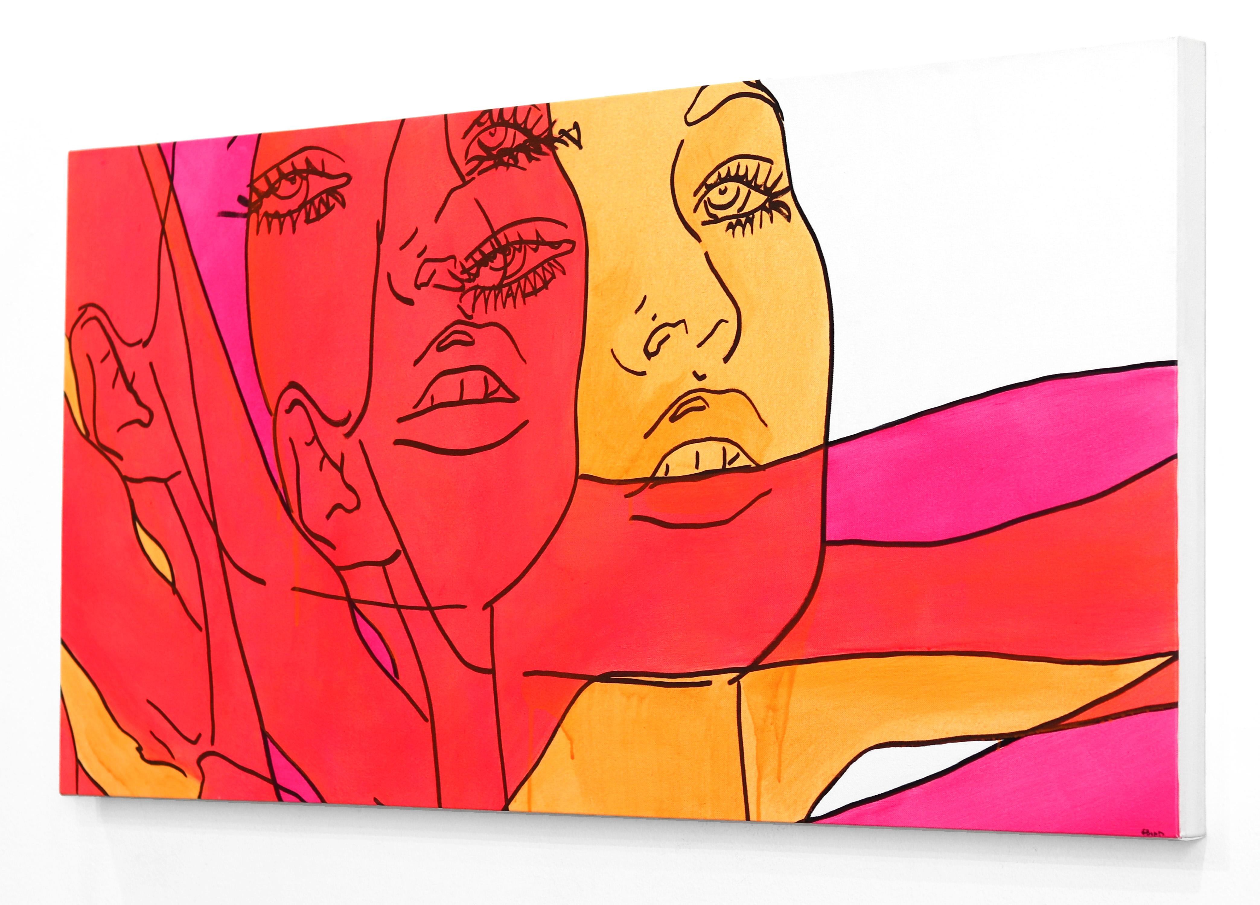 Untitled (Fire V) - Figurative Portrait Pink Red Yellow Woman Pop Art Painting For Sale 2