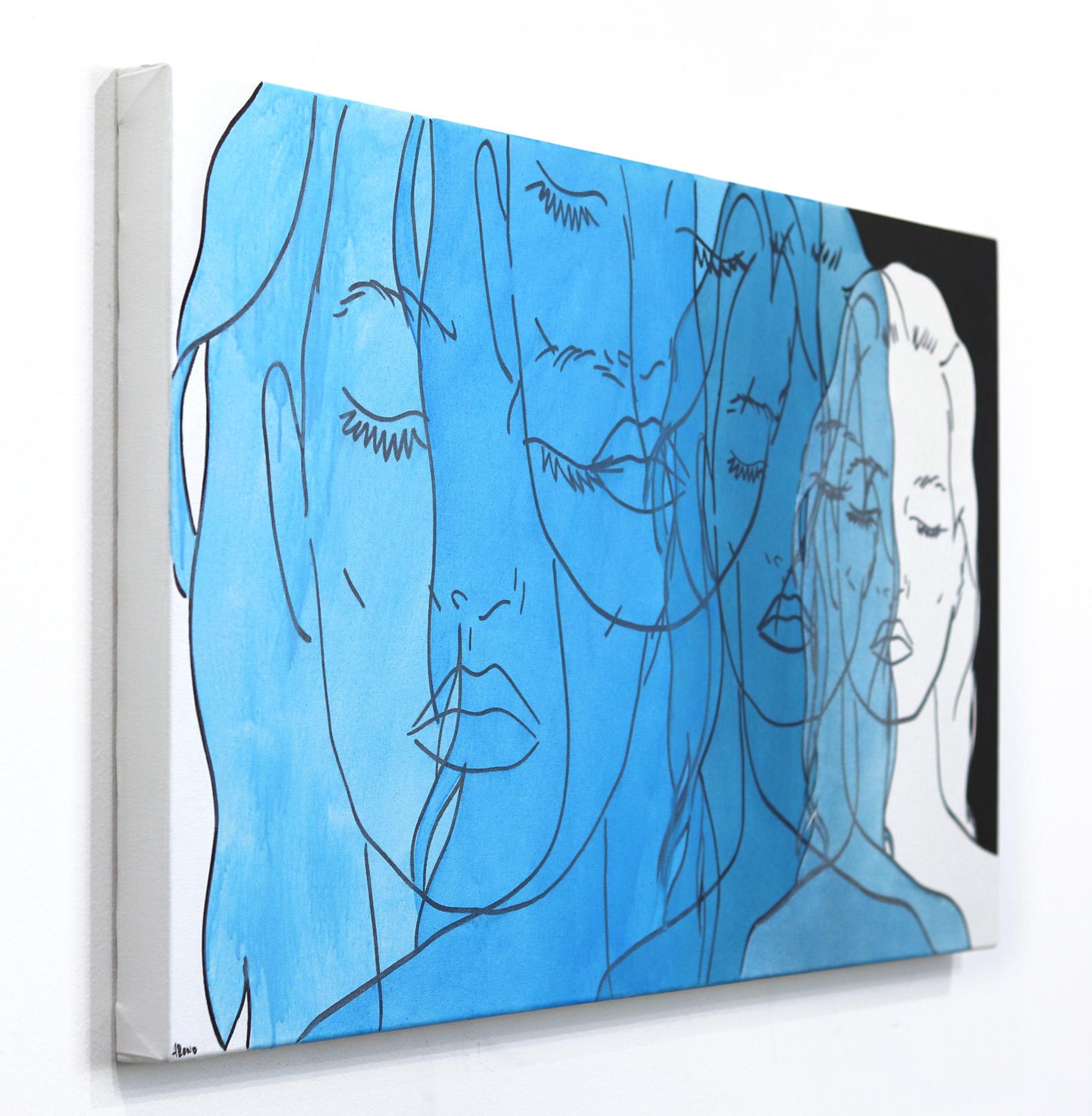 In bold, acrylic line paintings, US artist Hilary Bond depicts the heads and torsos of women, often repeating the image in overlapping compositions.  Her contemporary groups of pop culture portraits and figures are creatively rendered in a palette