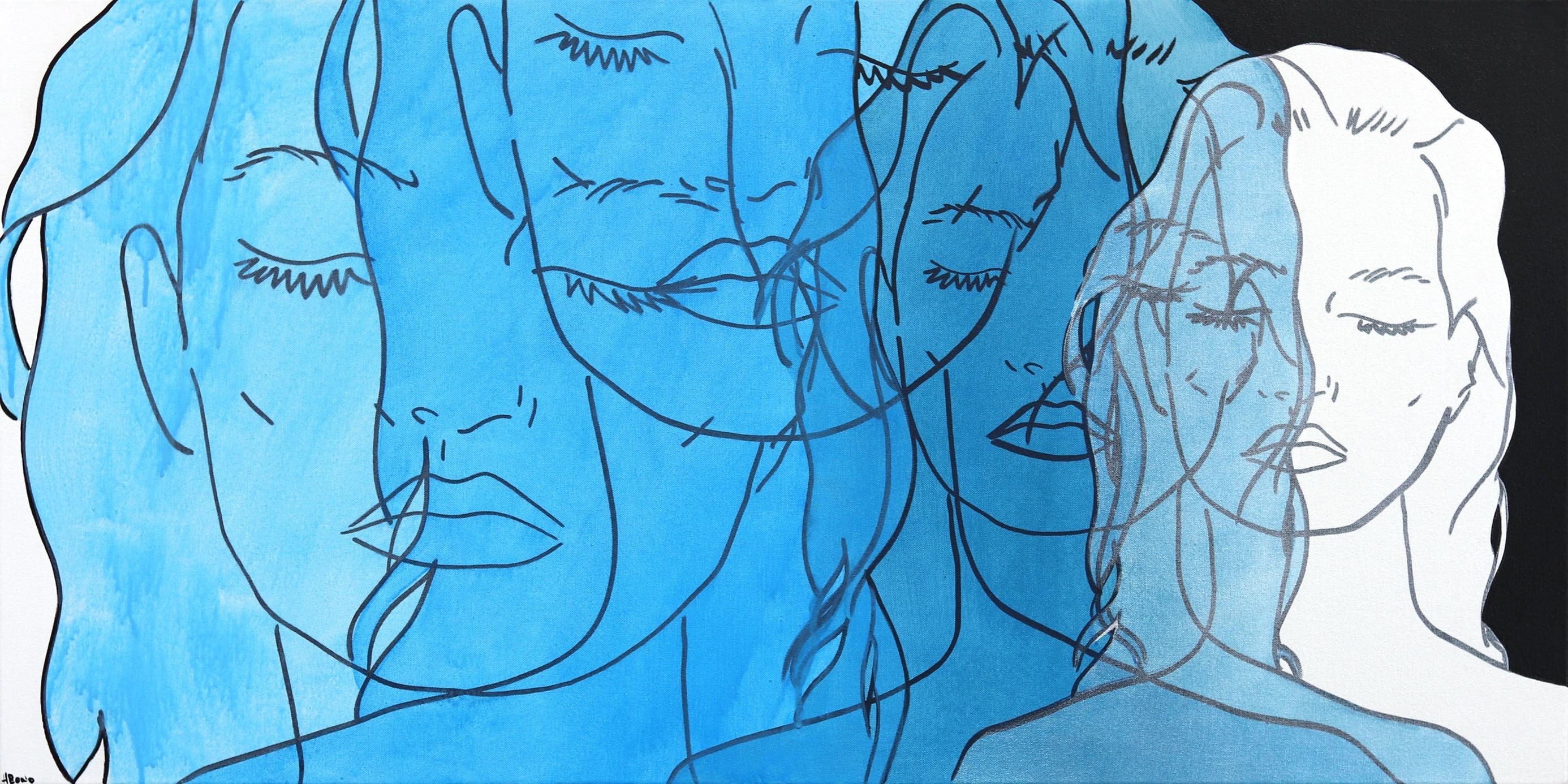Untitled (Like A Dream I) – Figuratives Porträt in Blau, Pop-Art-Gemälde