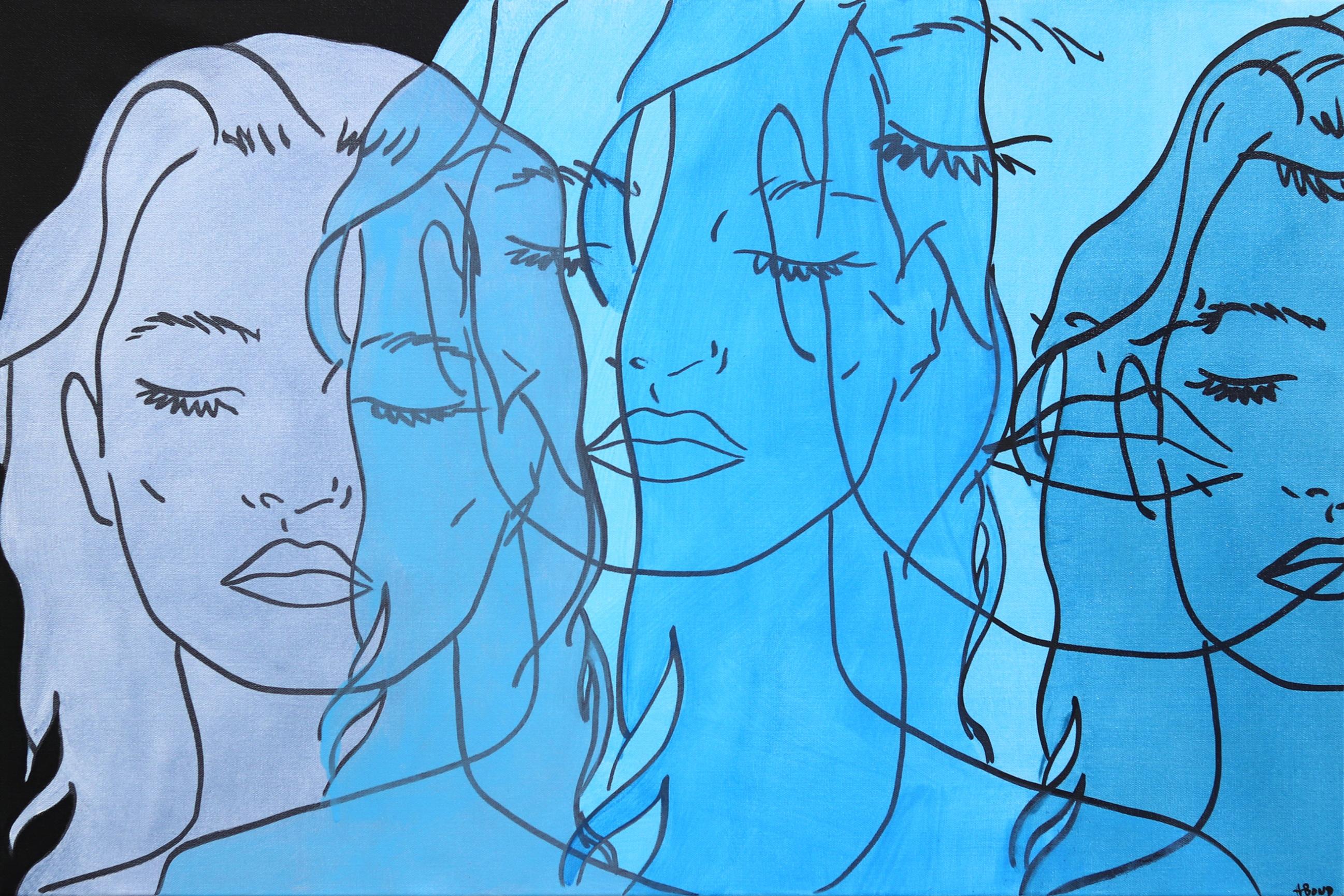 Hilary Bond Portrait Painting - Untitled (Like A Dream II) - Figurative Portrait Vibrant Blue Woman Pop Art 