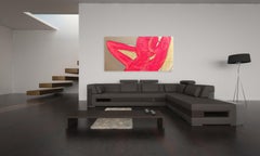 Ohne Titel (Rosa und goldene Krawatte) – Figuratives Porträt einer Frau, Pop-Art-Gemälde