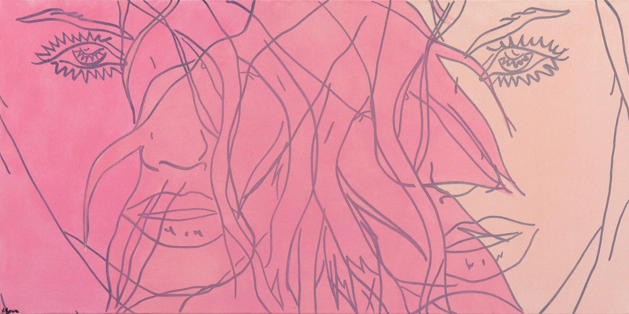Abstract Painting de Hilary Bond - Sin título (Rosa V) - Retrato Figurativo Mujer Pintura Pop Art