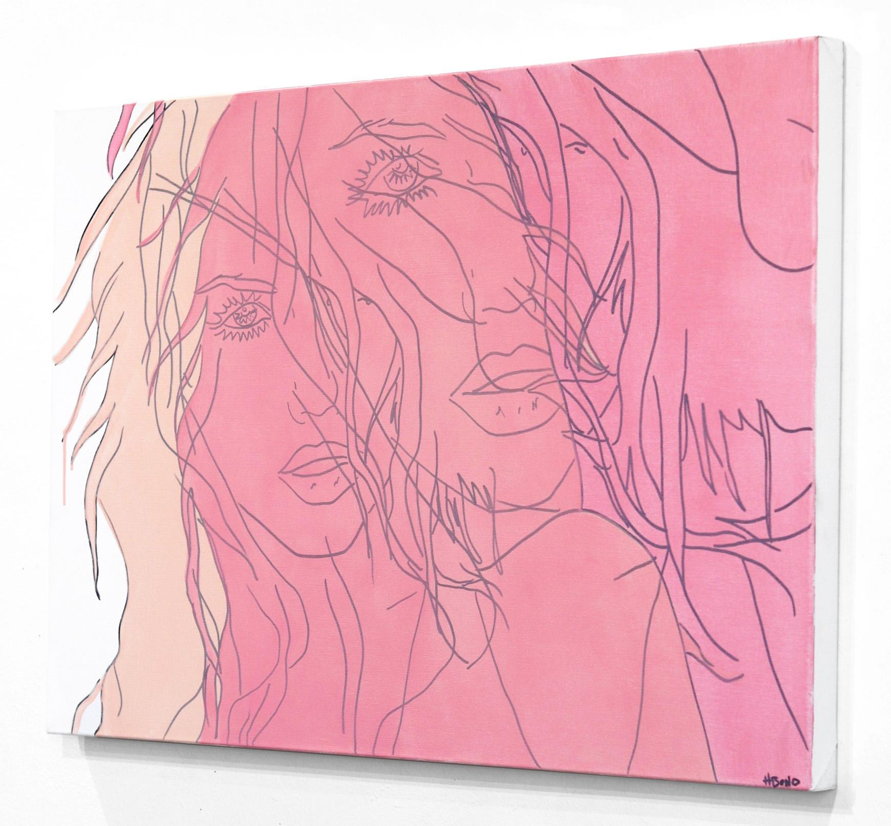 Sans titre rose VI - Portrait figuratif de femme - Peinture Pop Art en vente 1