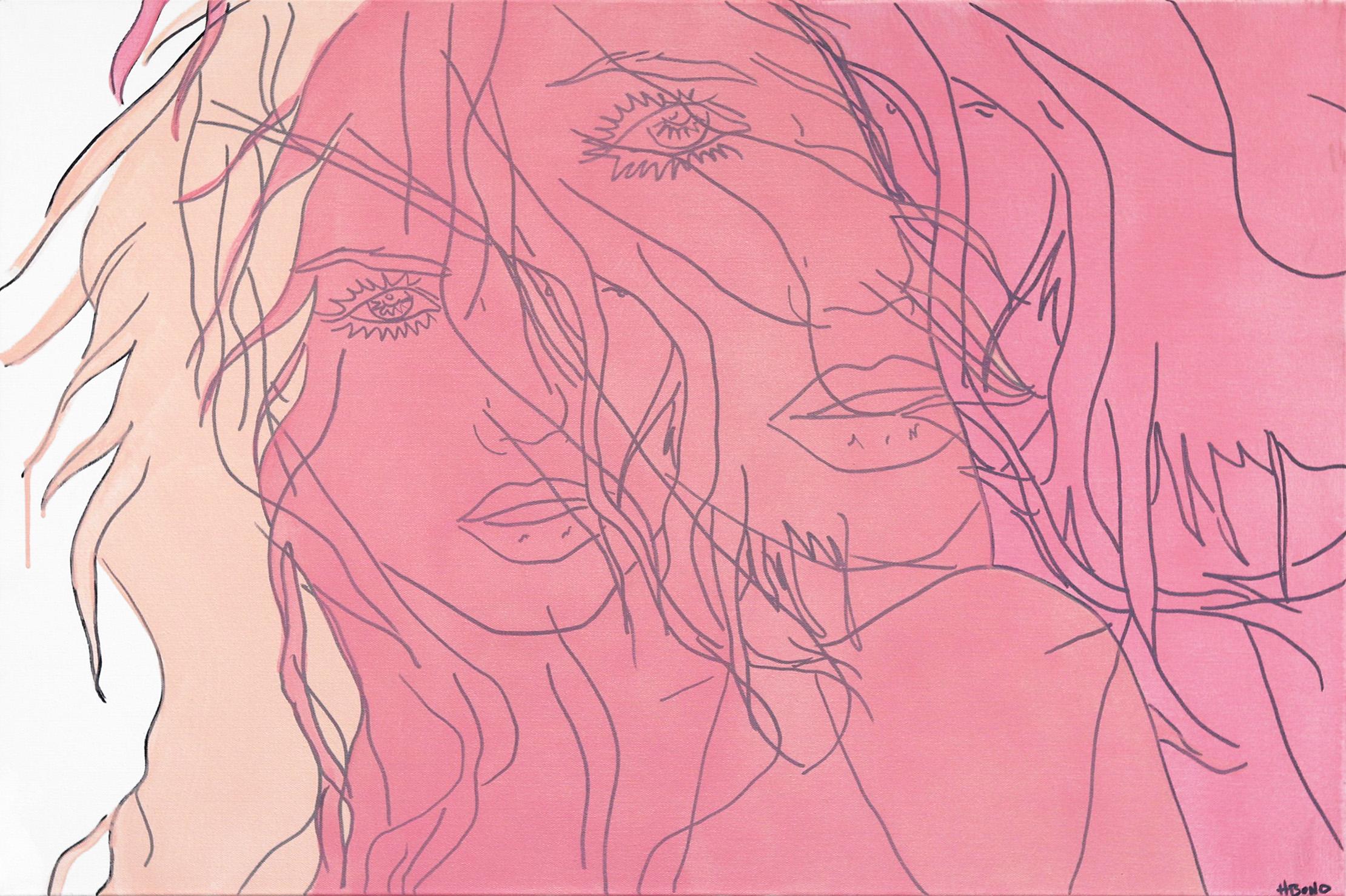 Abstract Painting de Hilary Bond - Sin título (Rosa VI) - Retrato Figurativo Mujer Pintura Pop Art