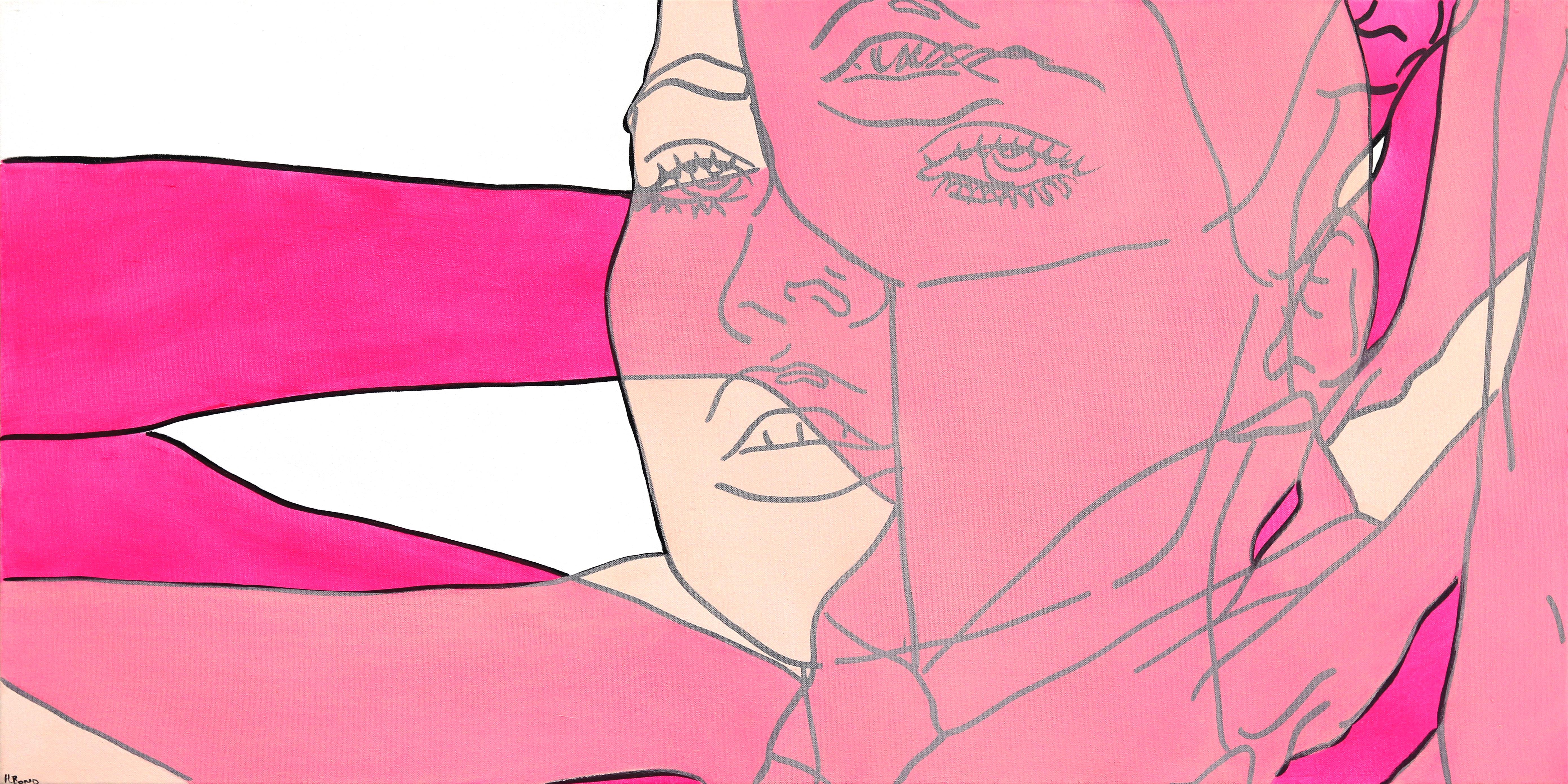 Hilary Bond Abstract Painting - Untitled (Pinks XV) - Figurative Portrait Woman Pop Art Painting