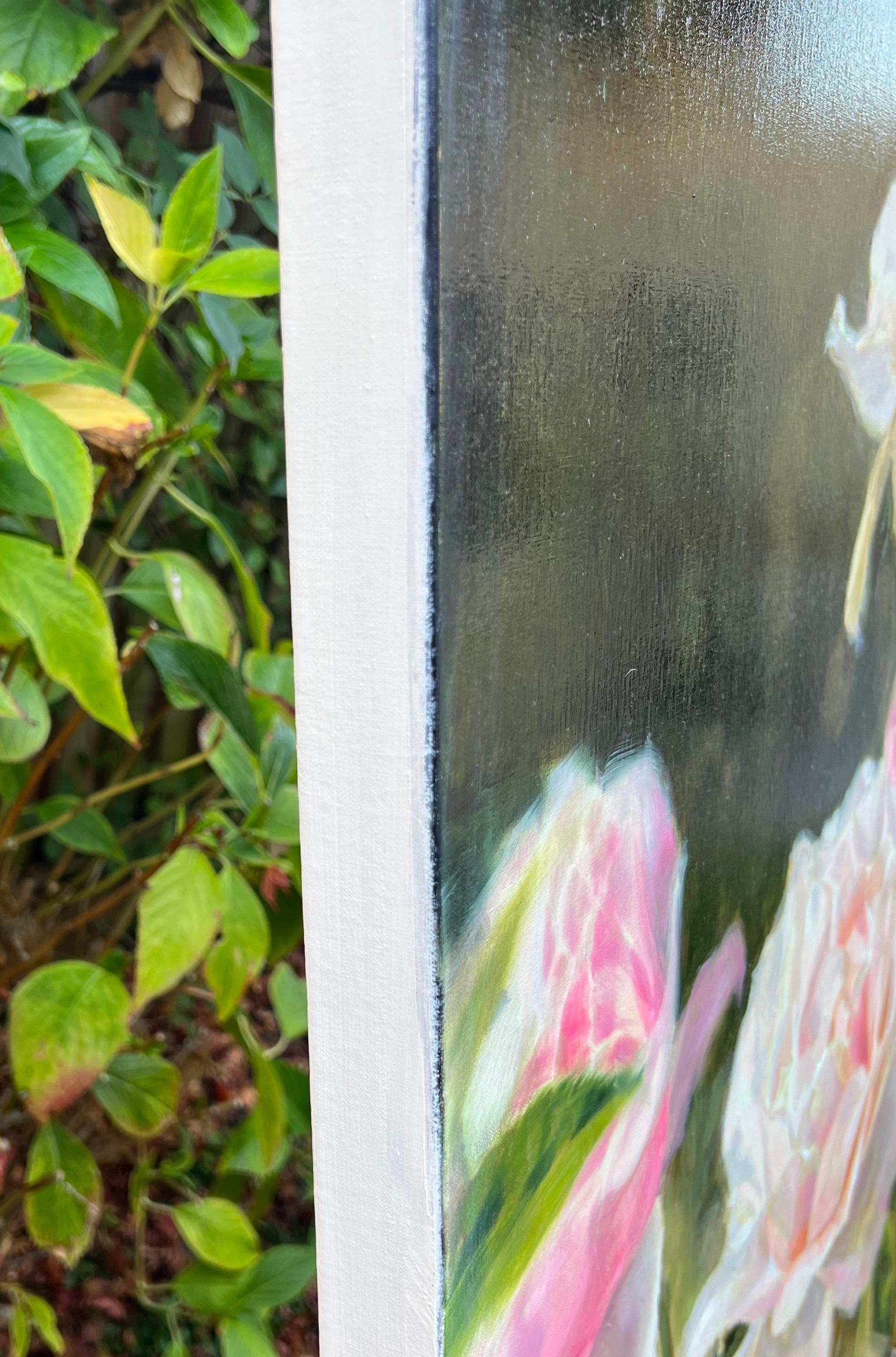 <p>Artist Comments<br />Fully bloomed pink roses flourish in the bright sunlight. The soft edges of their petals display their delicate nature. For the artist, this serves as a metaphor for life and love. The grisaille underpainting and the glaze