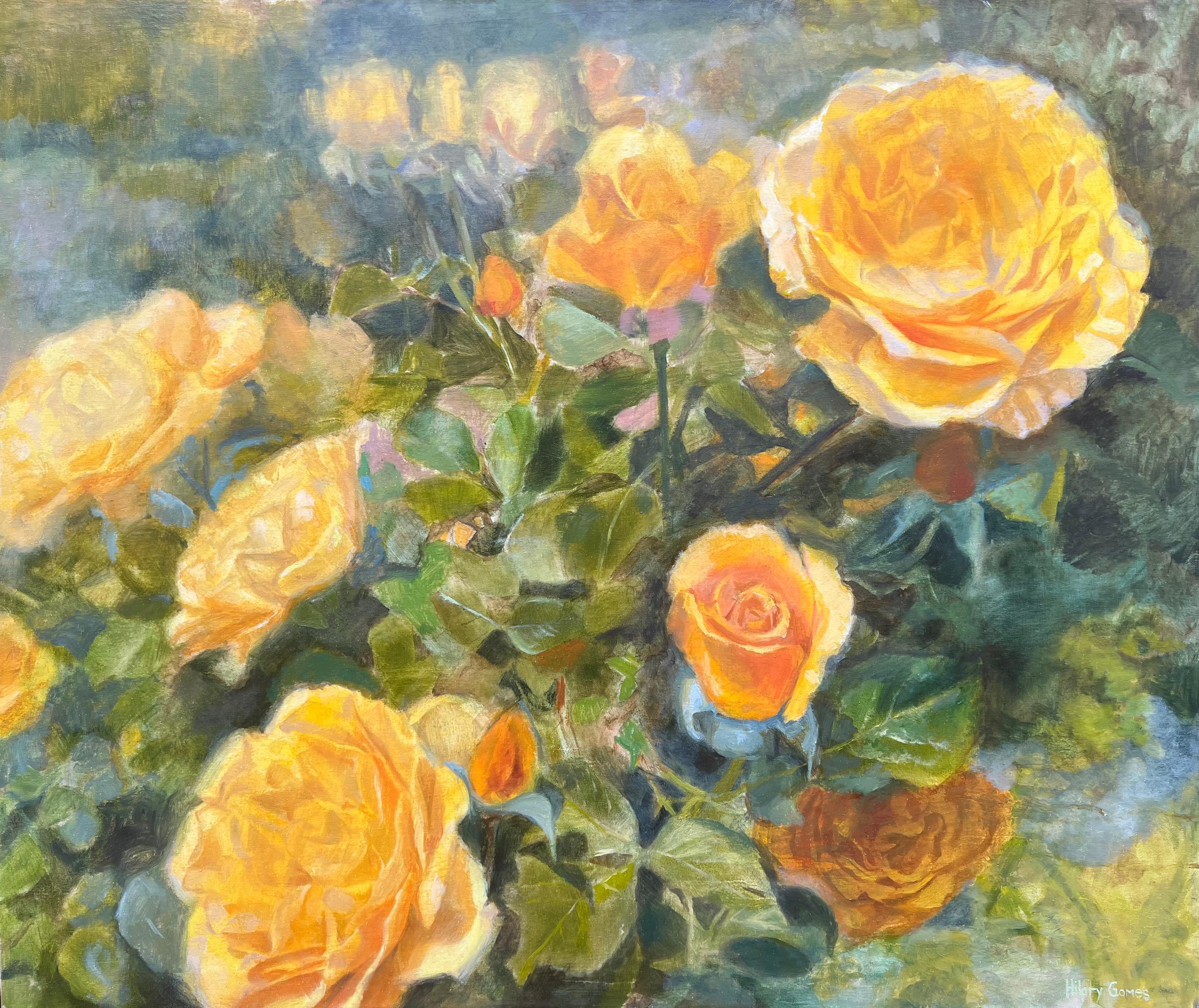 Still-Life Painting Hilary Gomes - Roses dorées, peinture à l'huile