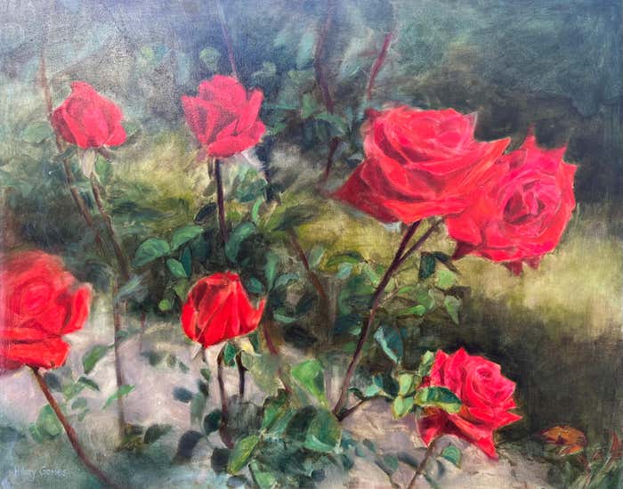 Hilary Gomes - Seven Red Roses, Oil Painting For Sale at 1stDibs