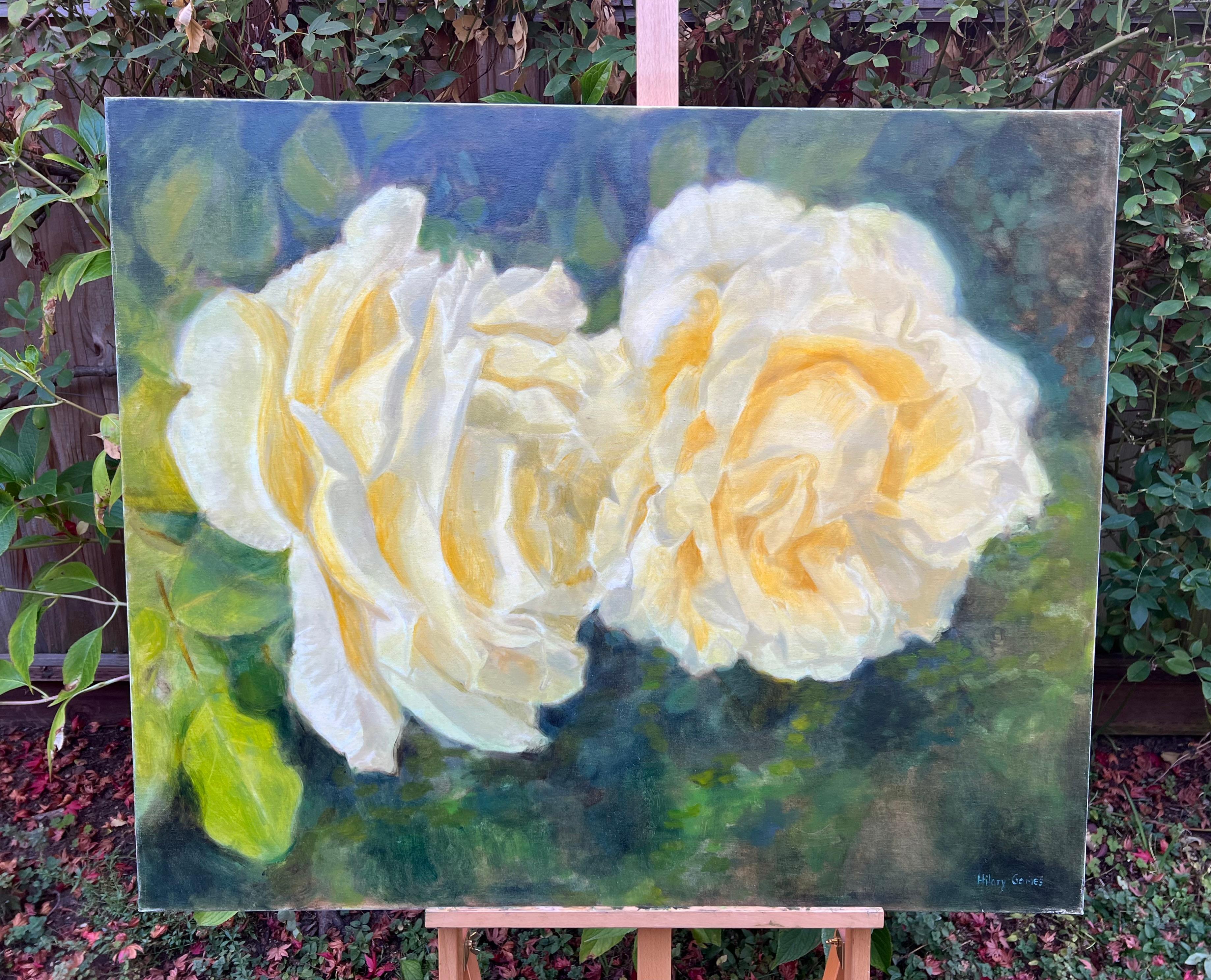 <p>Artist Comments<br>Two roses bloom side by side, seemingly merging. The sun filters through their petals, casting a cream-tinted shadow within the flowers. The soft-edged and brightly colored blossoms add a classical mood to the