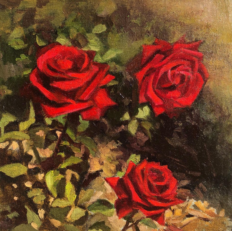 Painting Three Roses Hilary Gomes - Three Red Roses, Oil Painting For Sale at 1stDibs