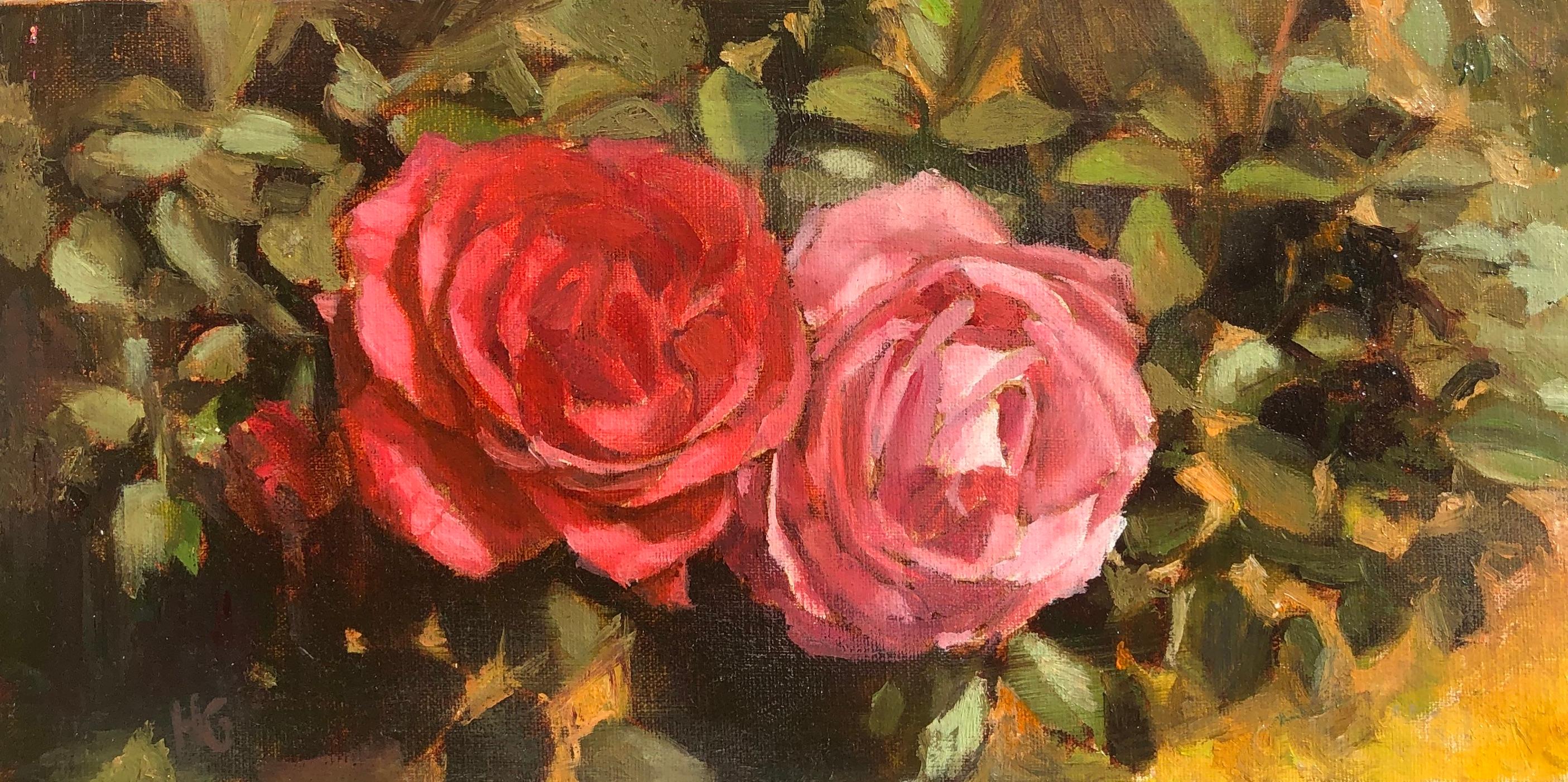 Two Roses, Oil Painting - Art by Hilary Gomes