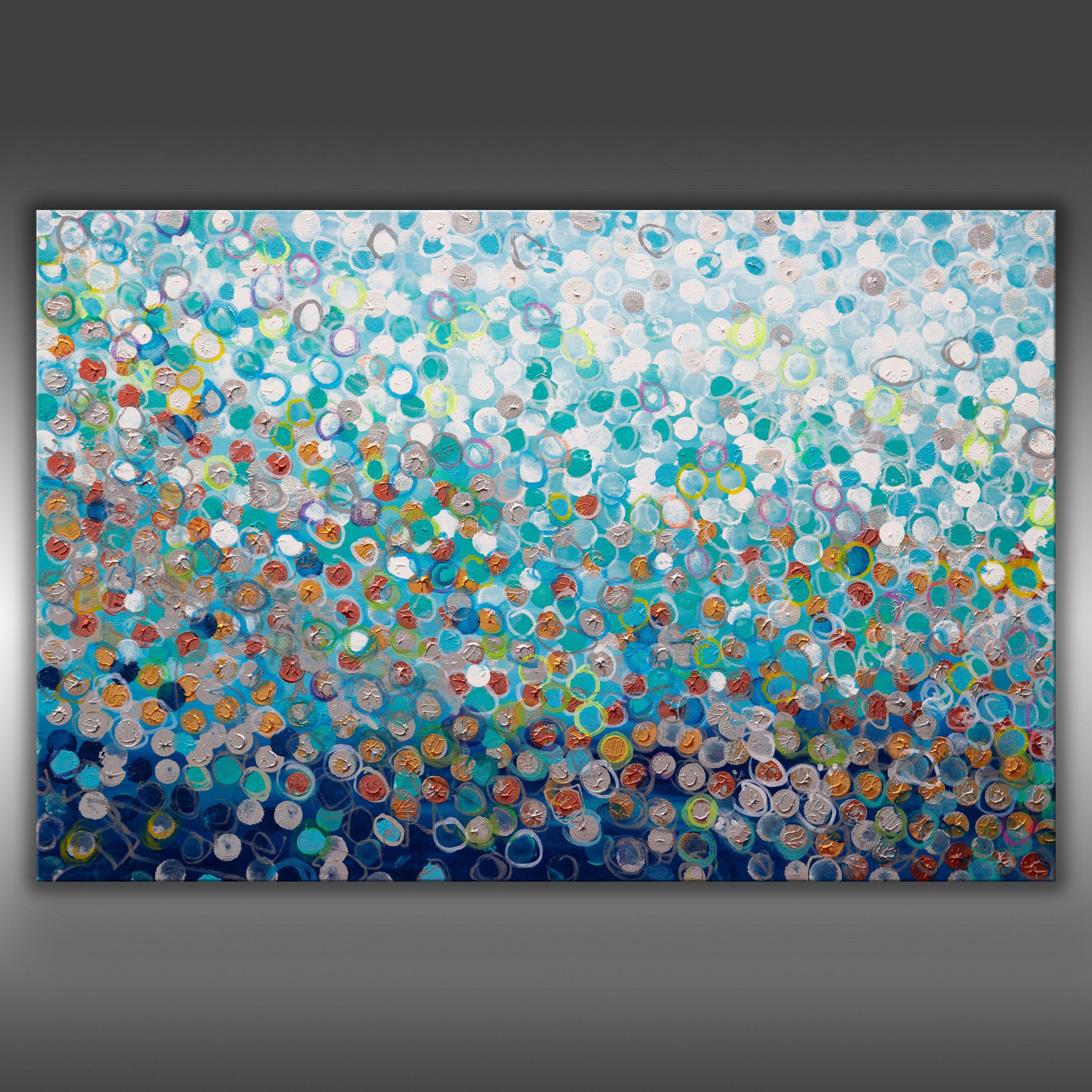 Alignment è un dipinto originale, realizzato con colori acrilici su una tela avvolta in una galleria. Ha una larghezza di 36 pollici e un'altezza di 24 pollici con una profondità di 1 pollice (24x36x1).    I colori utilizzati nel dipinto sono il