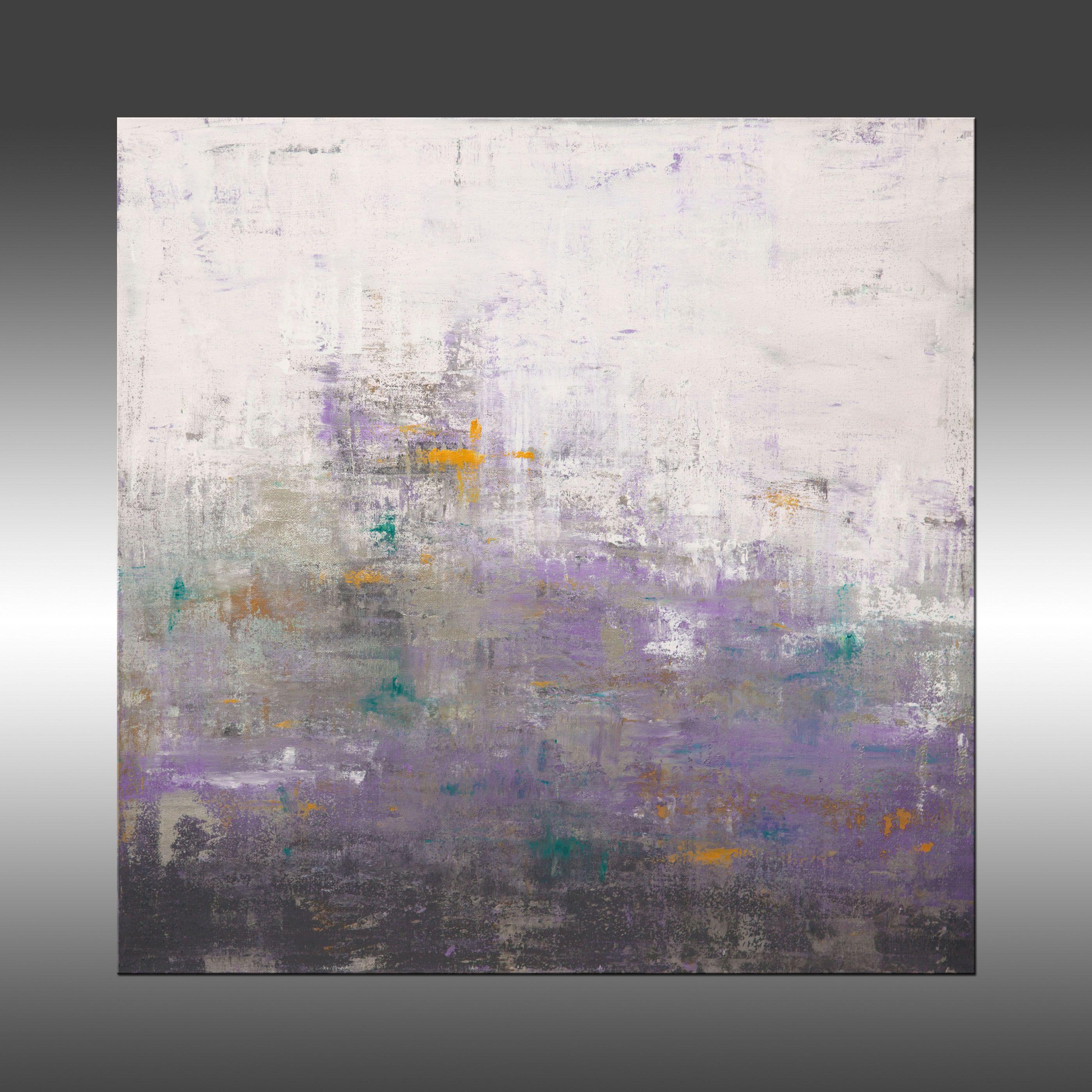 Ascension 16 is an original painting, created with acrylic paint on gallery-wrapped canvas. It has a width of 30 inches and a height of 30 inches with a depth of 1.5 inches (30x30x1.5). The painting continues onto the edges of the canvas, creating a