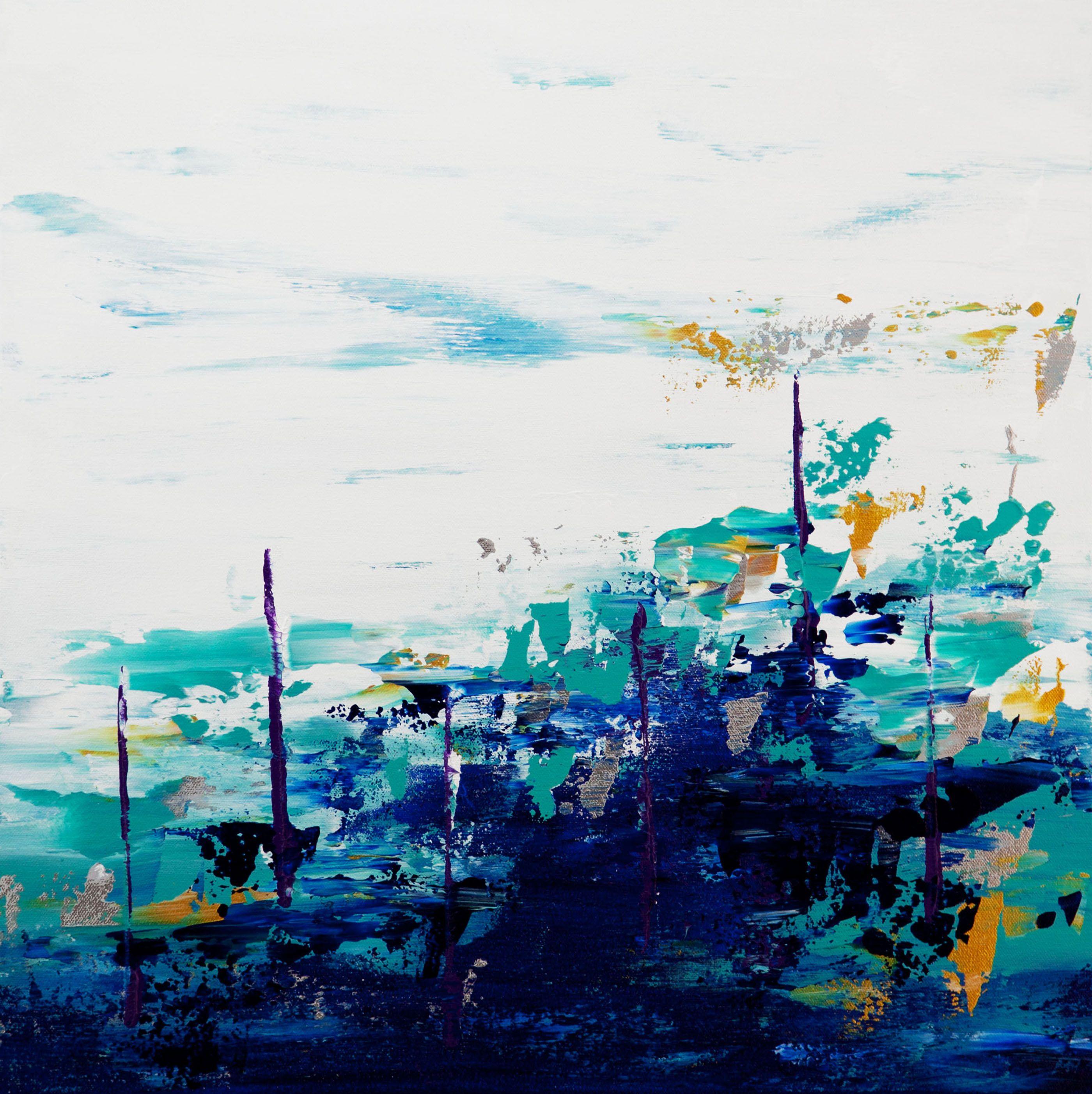 Abstract Painting di Hilary Winfield - Blue Lake 11, Pittura, Acrilico su tela