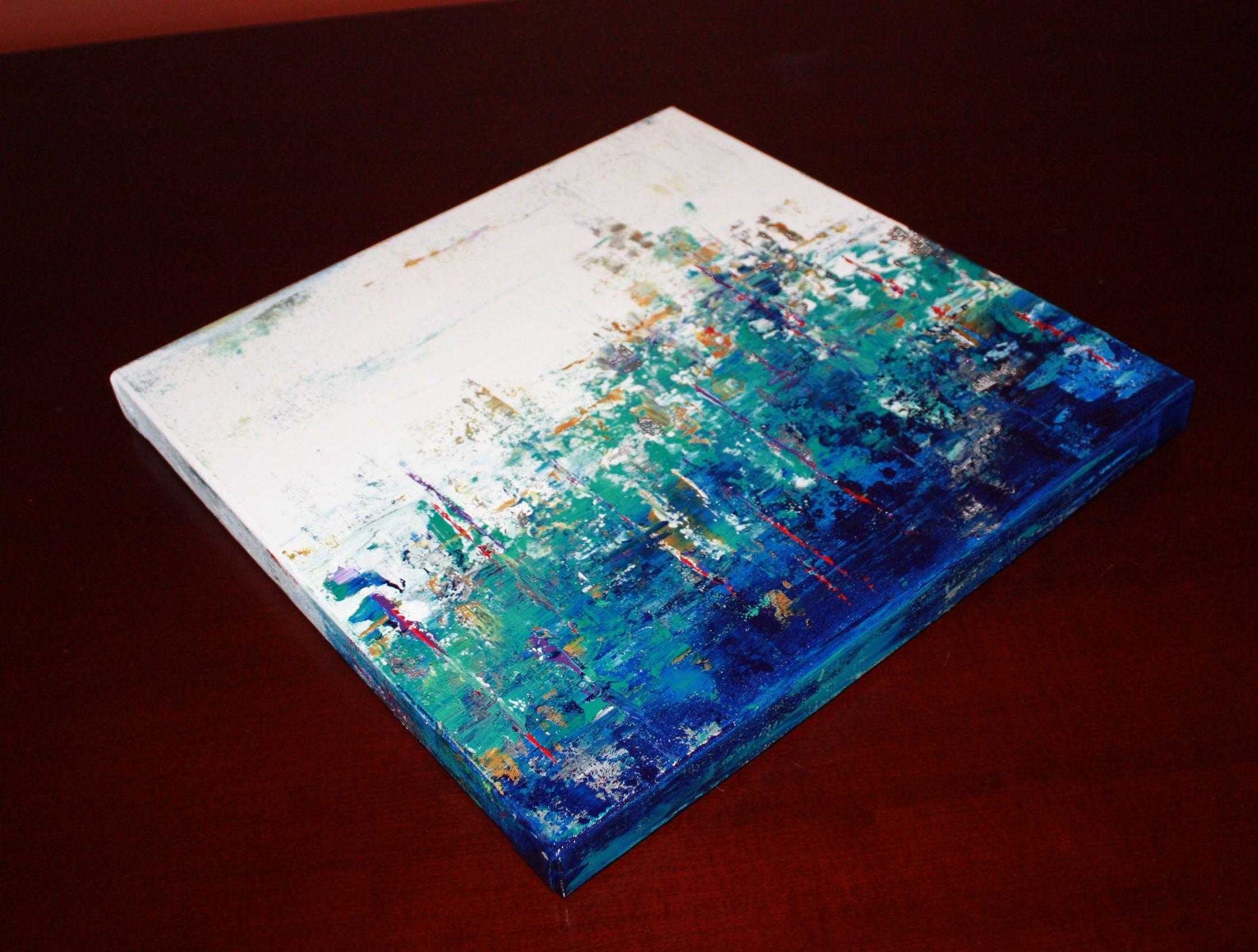 Le lac bleu 12, peinture, acrylique sur toile - Gris Abstract Painting par Hilary Winfield