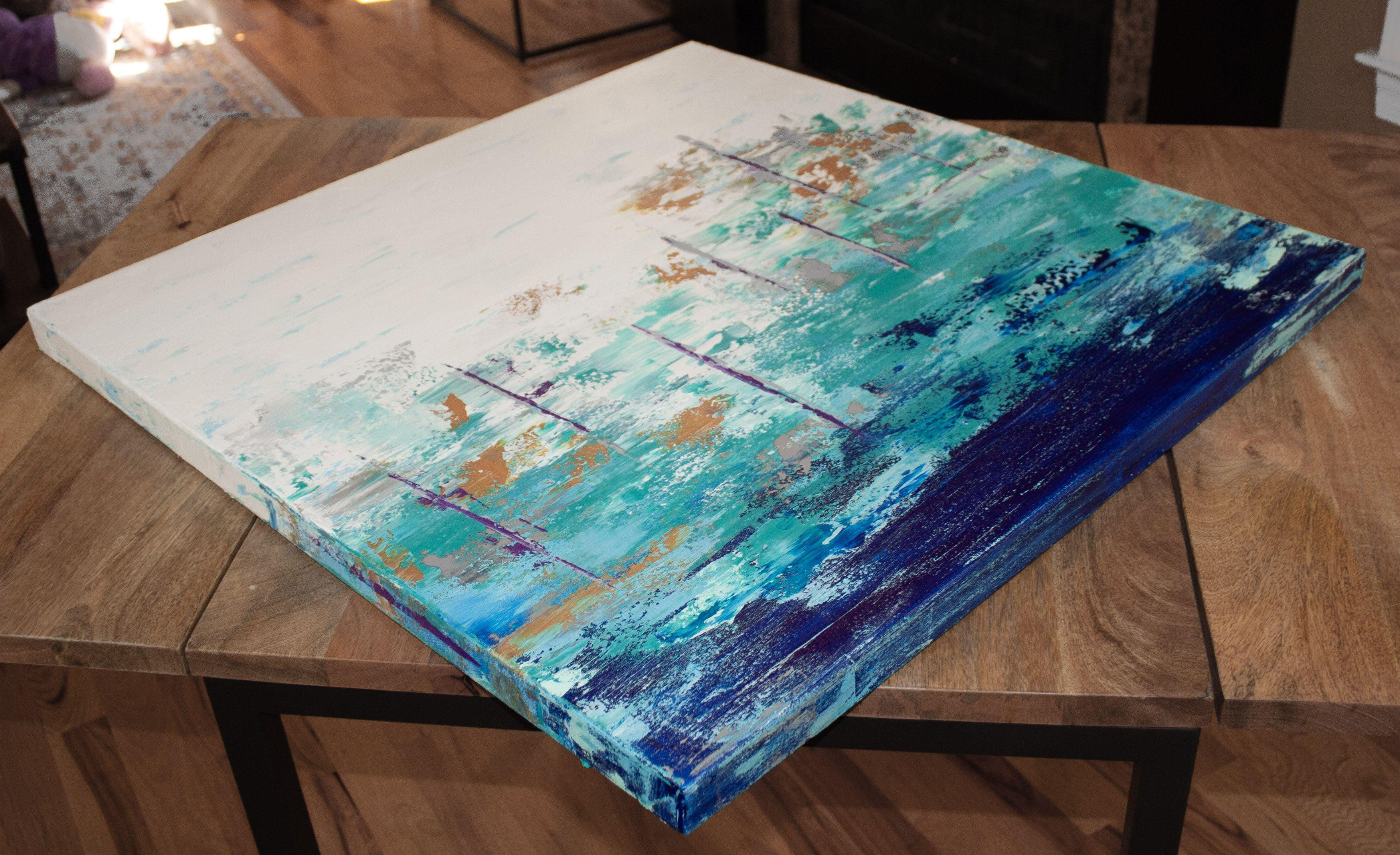 Blauer See 16, Gemälde, Acryl auf Leinwand (Grau), Abstract Painting, von Hilary Winfield
