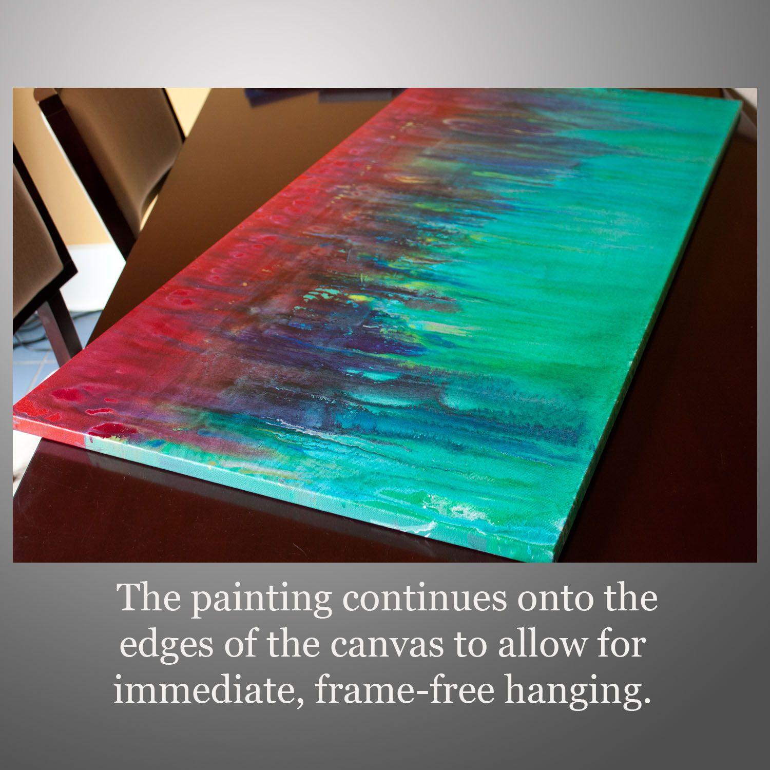 Cascading is an original, modern art painting from the Liquid Industrial series. This one-of-a-kind painting was created with acrylic paint on gallery-wrapped canvas. It has a width of 48 inches and a height of 24 inches with a depth of 1 inch