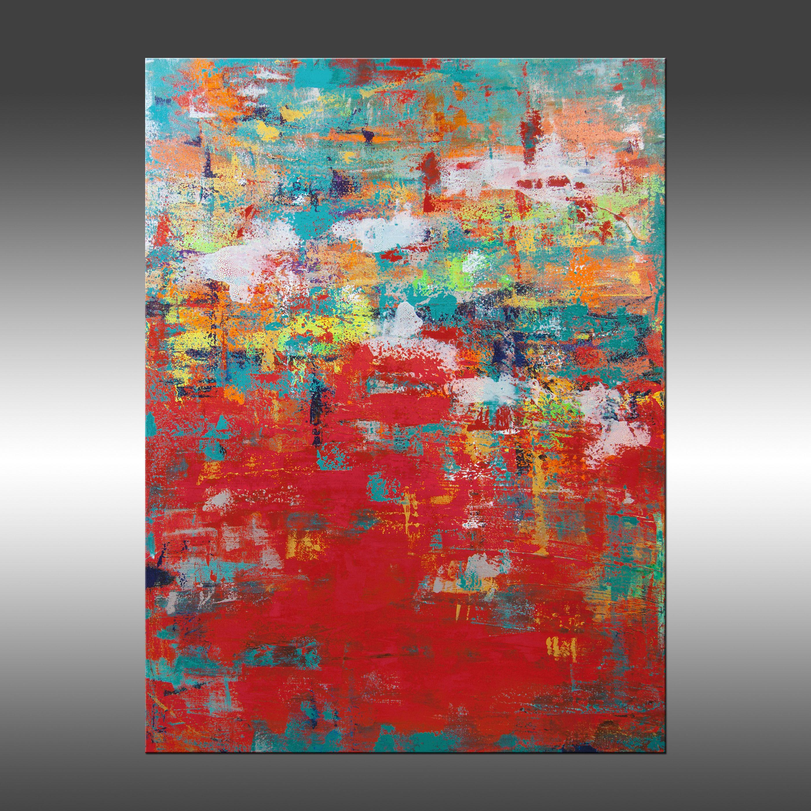 Complex Thought is an original painting, created with acrylic paint on gallery-wrapped canvas. It has a width of 30 inches and a height of 40 inches with a depth of 1.5 inches (30x40x1.5).    The colors used in the painting are white, blue, red,