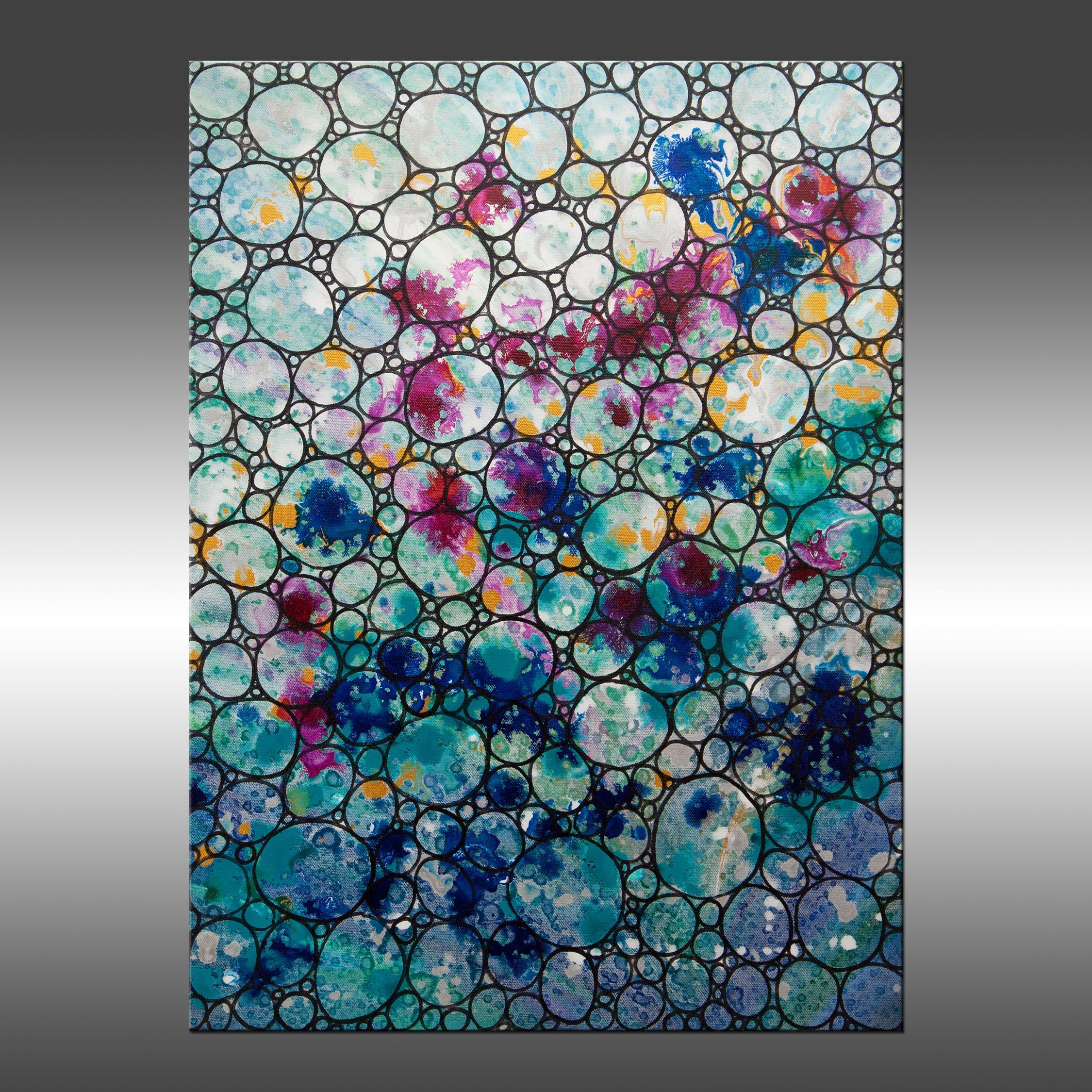 Dimension 35 is an original painting, created with acrylic paint on gallery-wrapped canvas. It has a width of 18 inches and a height of 24 inches with a depth of 1.5 inches (18x24x1.5).     The colors used in the painting are gray, white, teal,