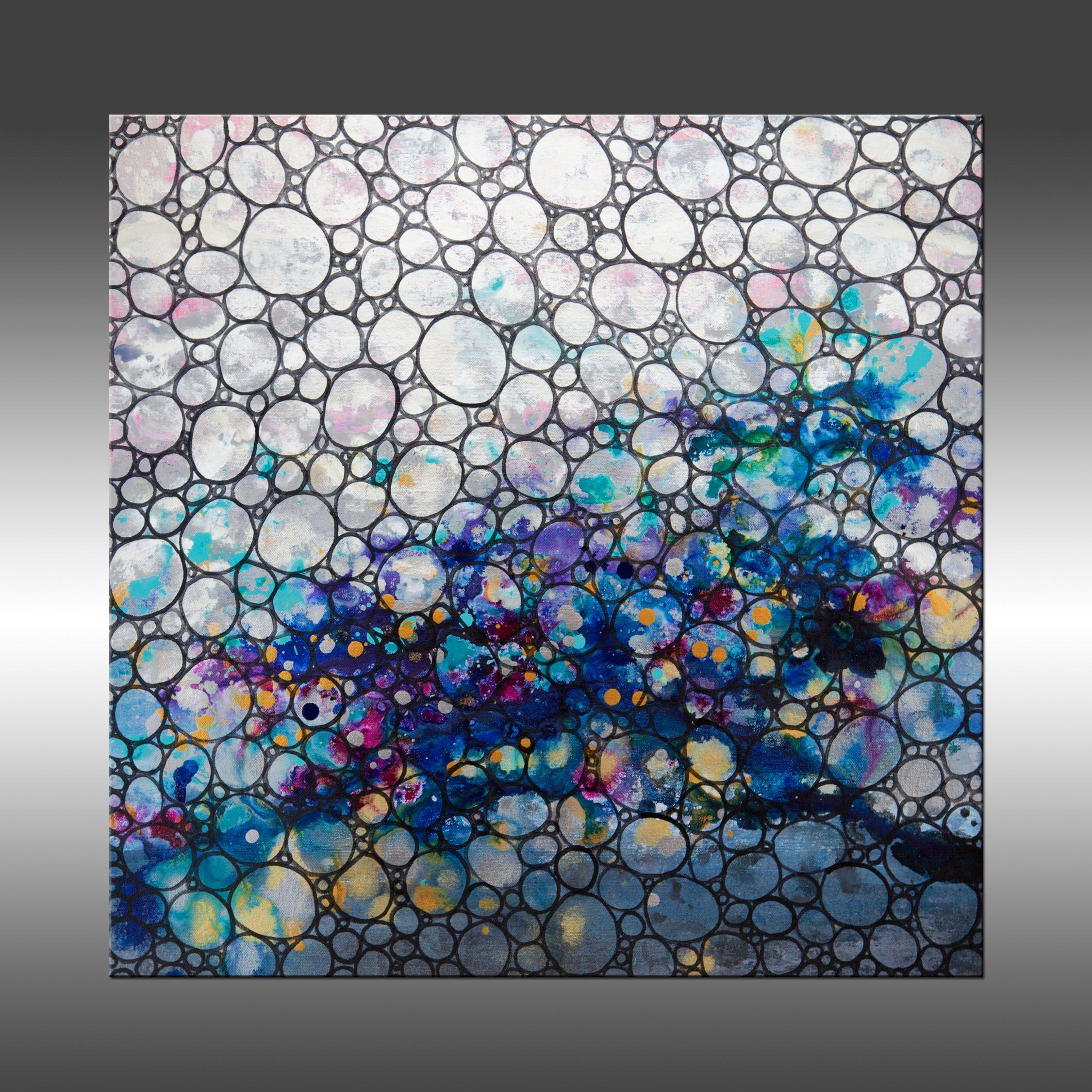 Dimension 41 is an original painting, created with acrylic paint on an unstretched canvas. It has a width of 24 inches and a height of 23.5 inches (23.5x24 inches).    The colors used in the painting are white, gray, fuchsia, purple, turquoise,