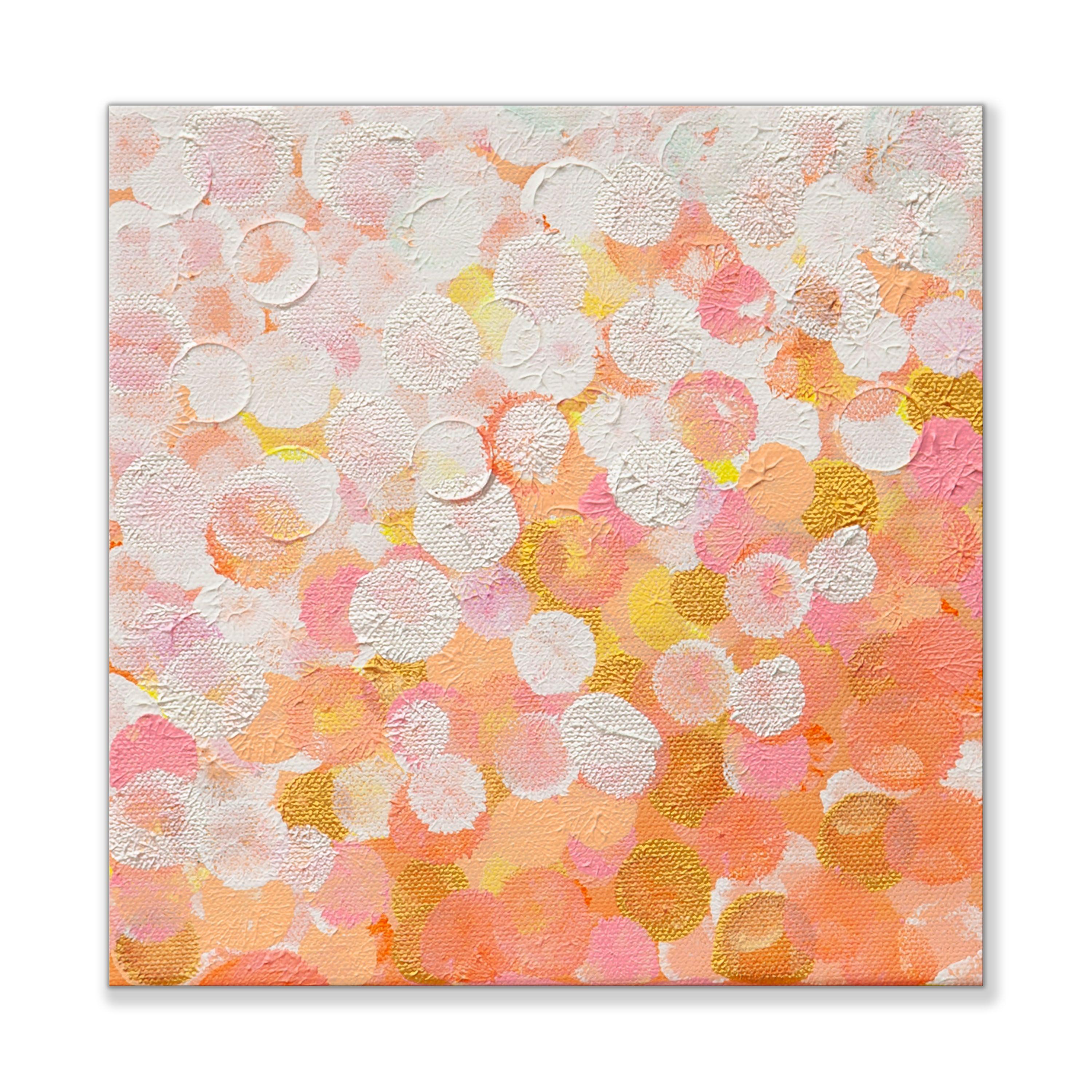 Infinito 10 es un cuadro original, creado con pintura acrílica sobre lienzo envuelto para galería. Tiene una anchura de 8 pulgadas y una altura de 8 pulgadas con una profundidad de 1,5 pulgadas (8x8x1,5).    Los colores utilizados en el cuadro son