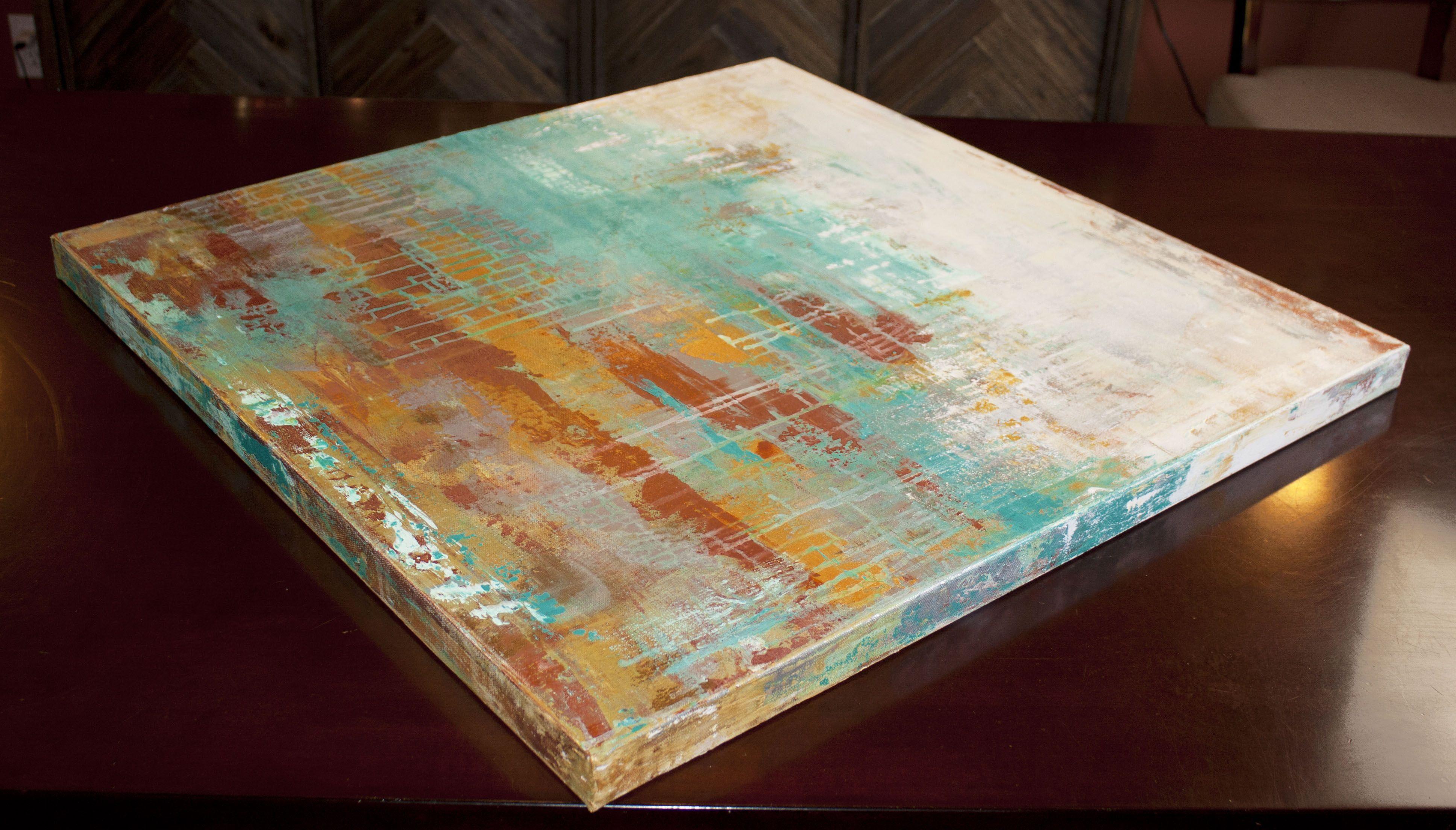 Hacia el horizonte, Pintura, Acrílico sobre lienzo - Abstract Painting Gris de Hilary Winfield