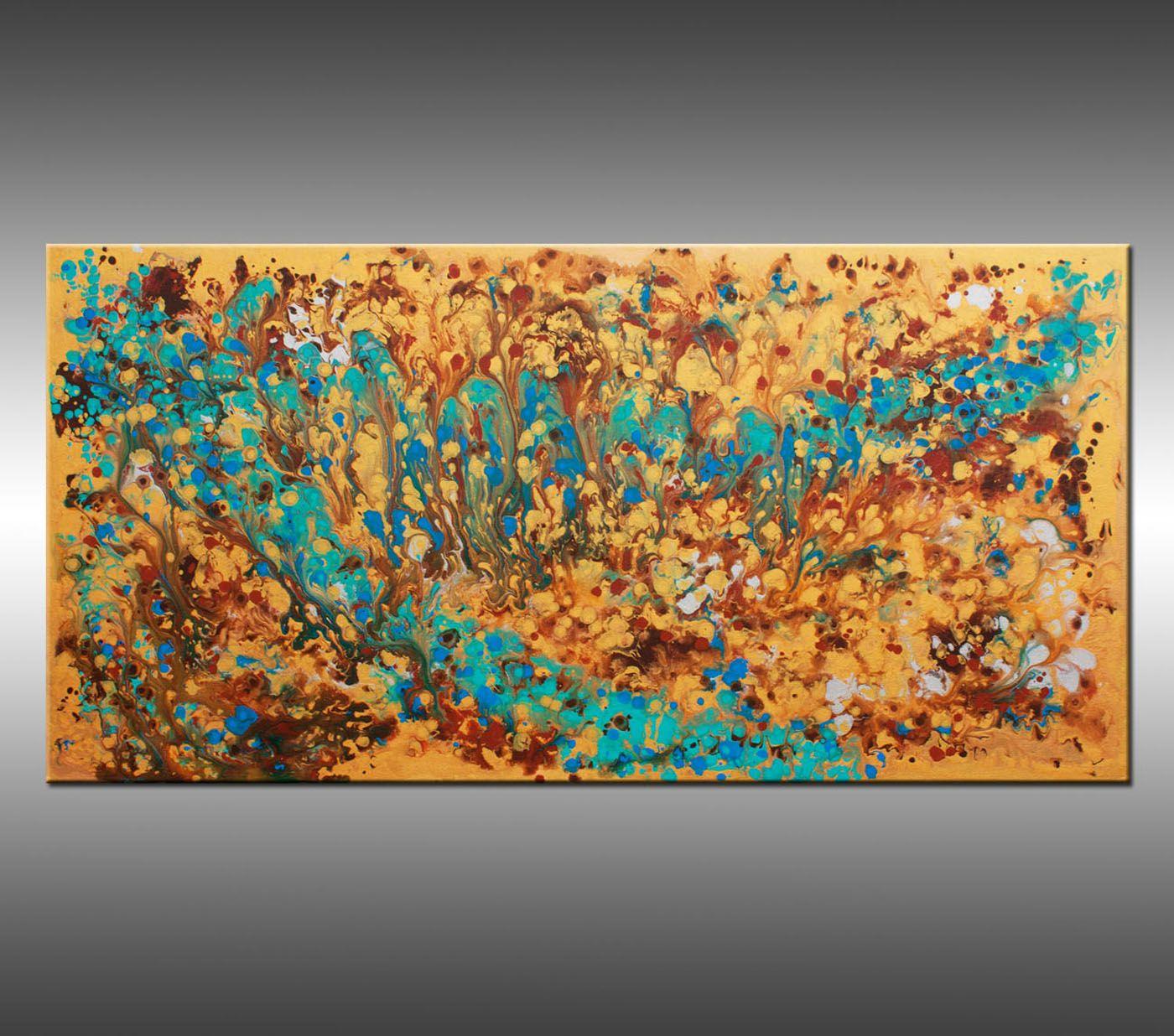 Liquid Energy 16 is an original, modern art painting from the Liquid Industrial series. This one-of-a-kind painting was created with acrylic paint on gallery-wrapped canvas. It has a width of 48 inches and a height of 24 inches with a depth of 1