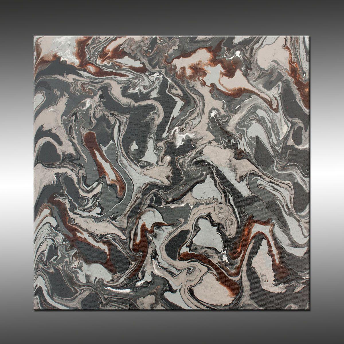 Liquid Industrial 2 is an original, modern art painting from the Liquid Industrial series. This one-of-a-kind painting was created with acrylic paint on gallery-wrapped canvas. It has a width of 16 inches and a height of 16 inches with a depth of 1