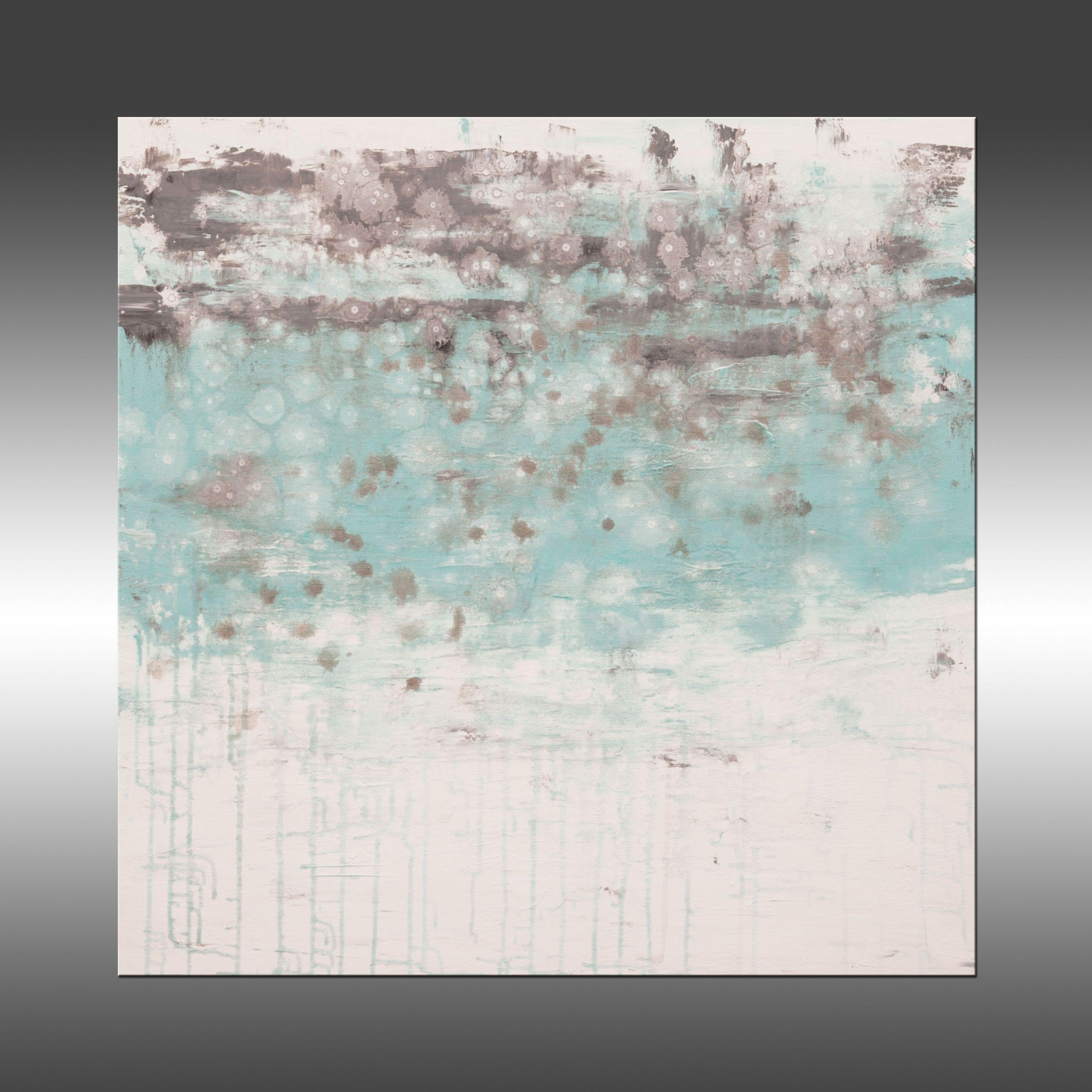 Lithosphere 159 is an original, modern art painting from the Lithosphere series. This one-of-a-kind painting was created with acrylic paint on gallery-wrapped canvas. It has a width of 30 inches and a height of 30 inches with a depth of 1 inch