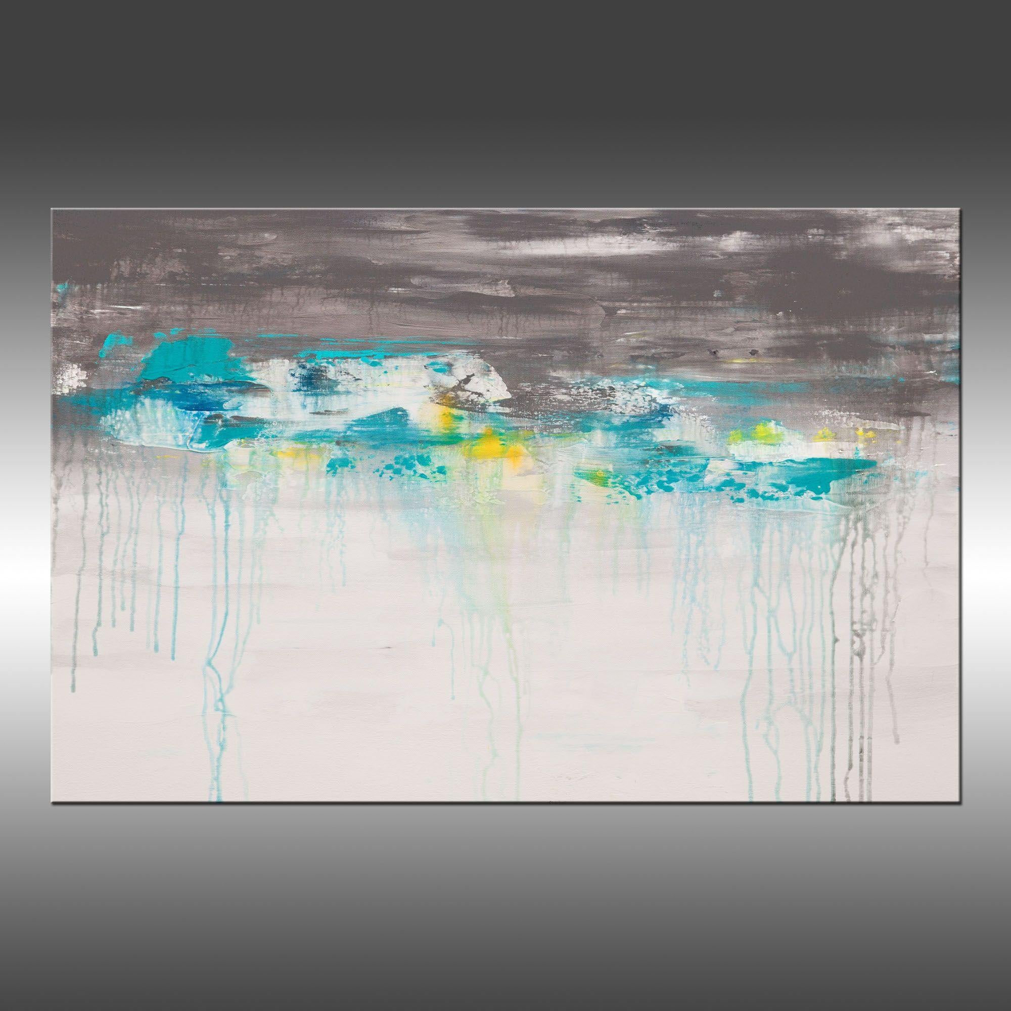 Lithosphere 175 is an original, modern art painting from the Lithosphere series. This one-of-a-kind painting was created with acrylic paint on gallery-wrapped canvas. It has a width of 36 inches and a height of 24 inches with a depth of 1.5 inches