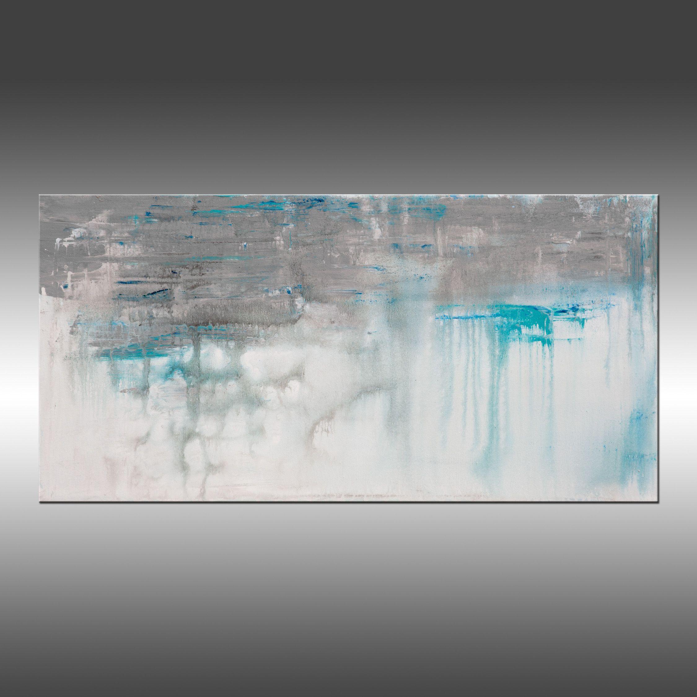 Lithosphere 182 is an original painting, created with acrylic paint on gallery-wrapped canvas. It has a width of 30 inches and a height of 15 inches with a depth of 1.5 inches (15x30x1.5). The painting continues onto the edges of the canvas,
