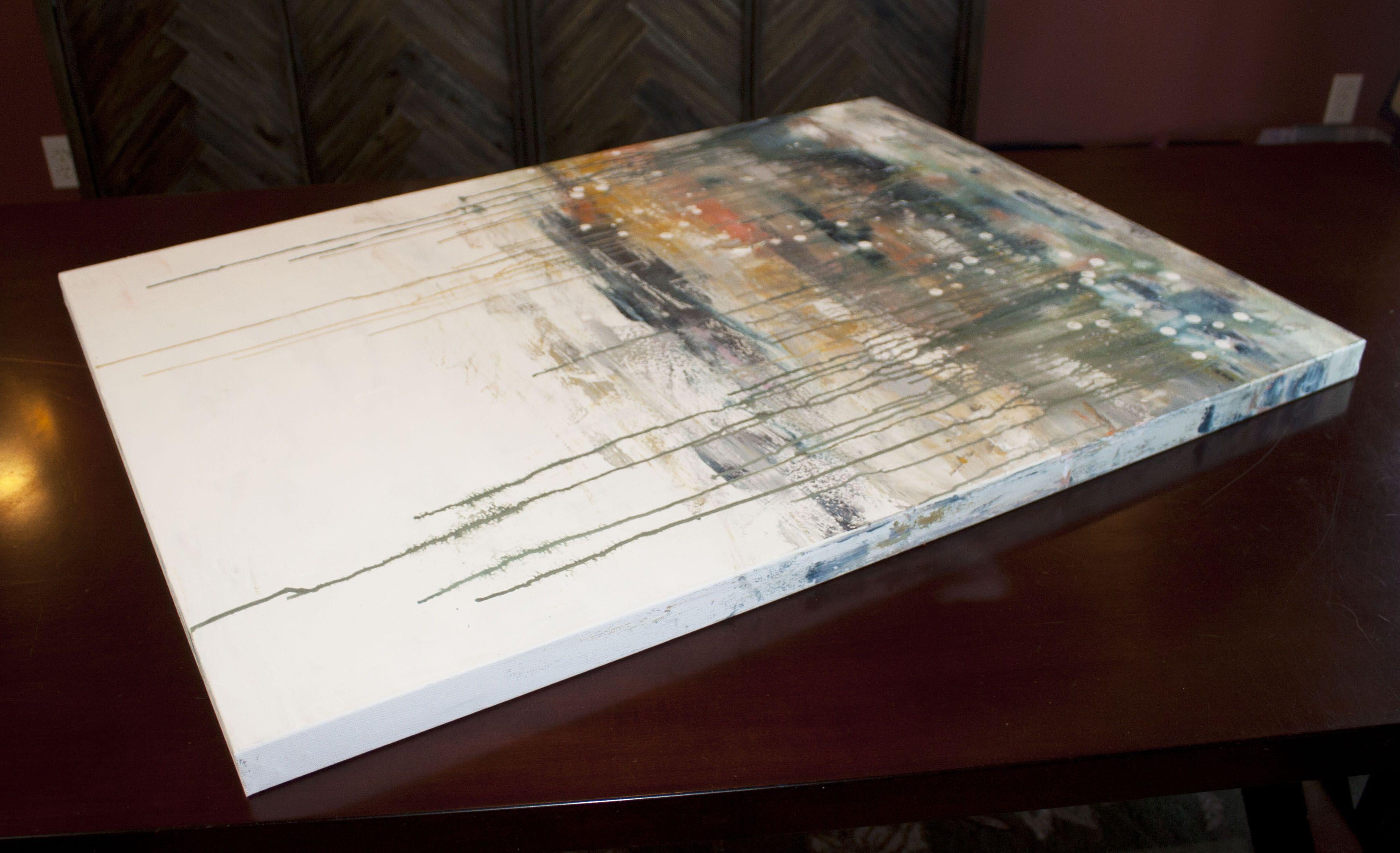 Litosfera 198, Pittura, Acrilico su tela - Abstract Painting Grigio di Hilary Winfield