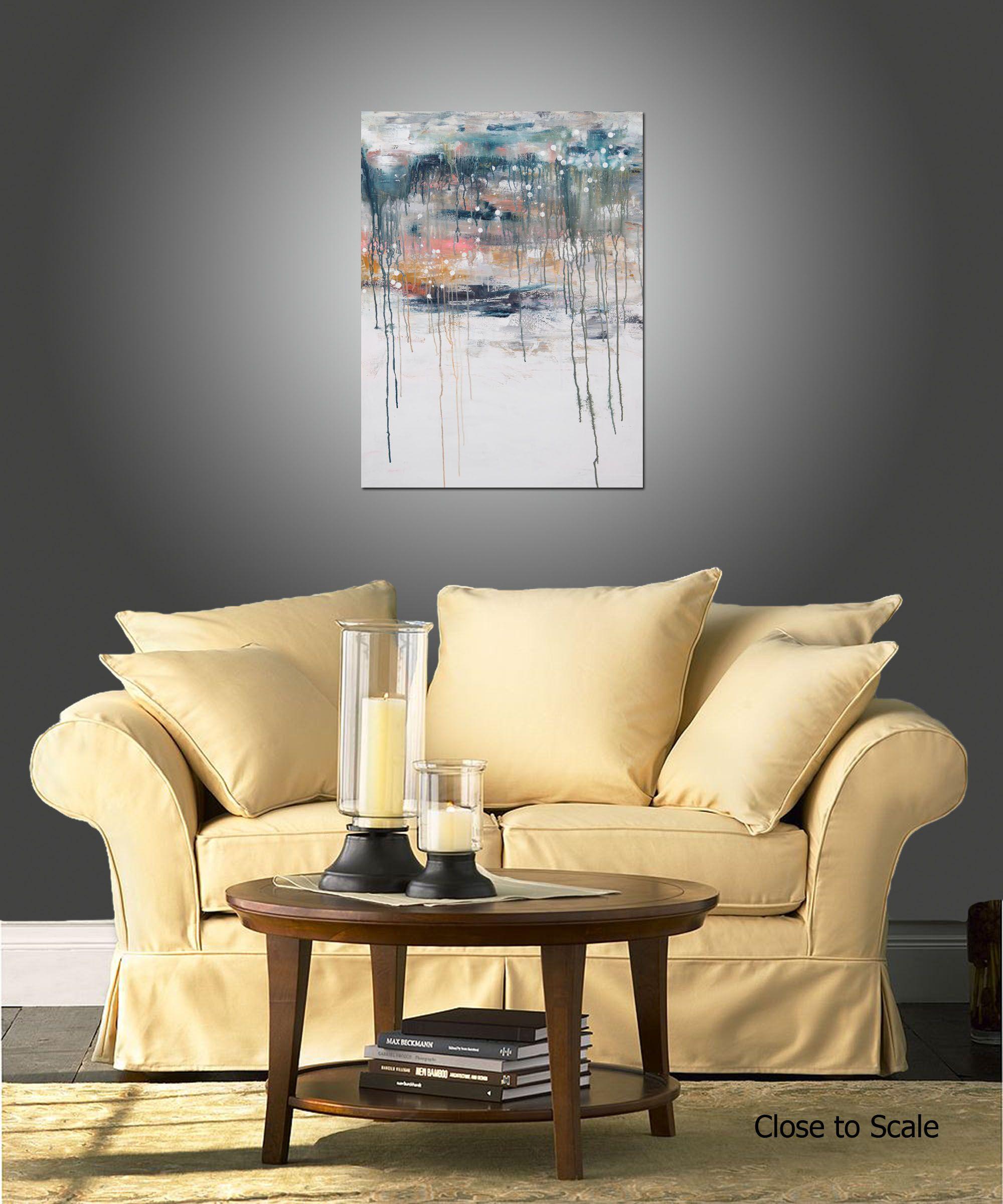 Lithosphere 198 ist ein Originalgemälde, das mit Acrylfarbe auf galerieumwickelter Leinwand gemalt wurde. Es hat eine Breite von 30 Zoll und eine Höhe von 40 Zoll mit einer Tiefe von 1,5 Zoll (30x40x1,5).    Die in dem Gemälde verwendeten Farben