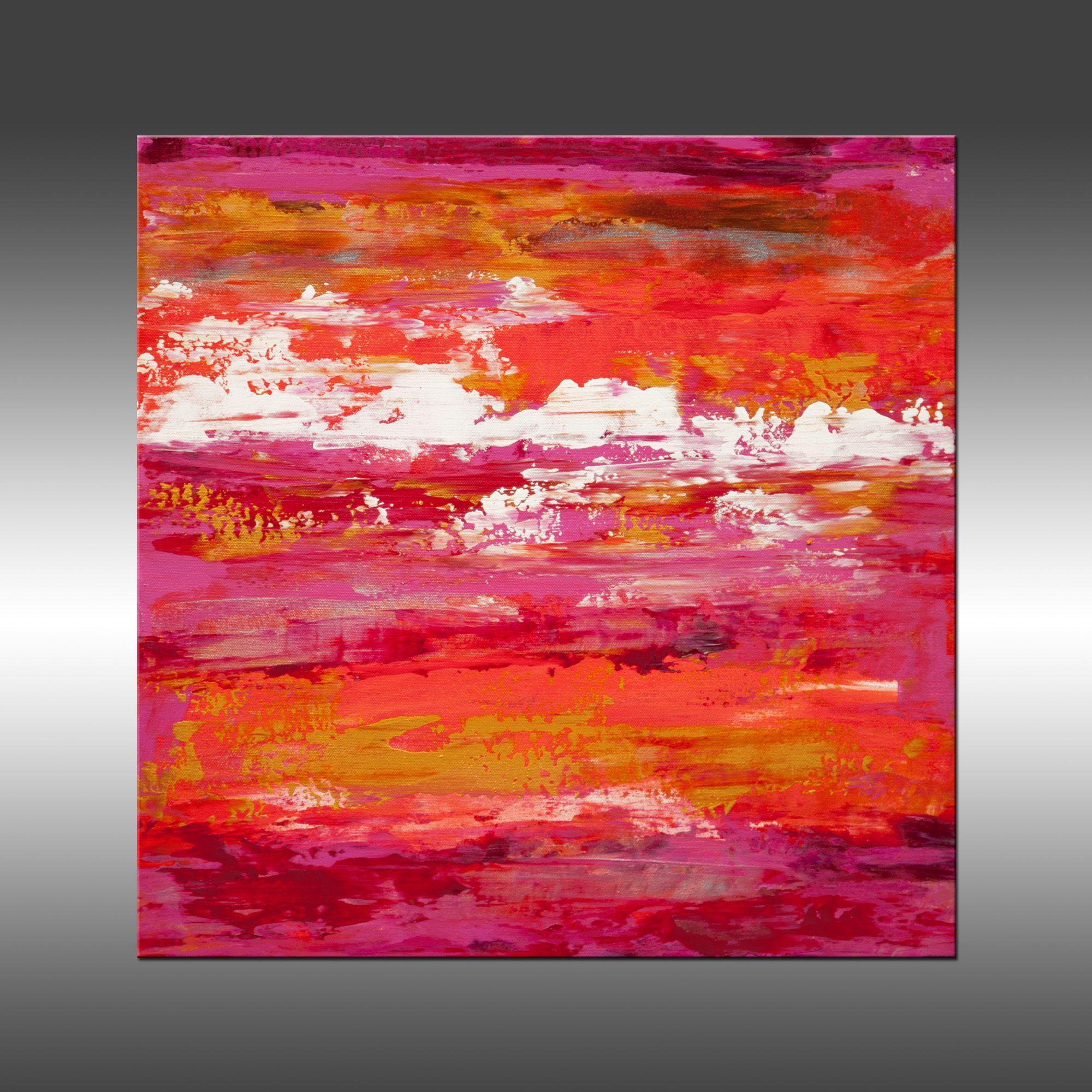 Modern Industrial 15 is an original painting, created with acrylic paint on gallery-wrapped canvas. It has a width of 20 inches and a height of 20 inches with a depth of 1 inch (20x20x1).     The colors used in the painting are pink, white, fuchsia,