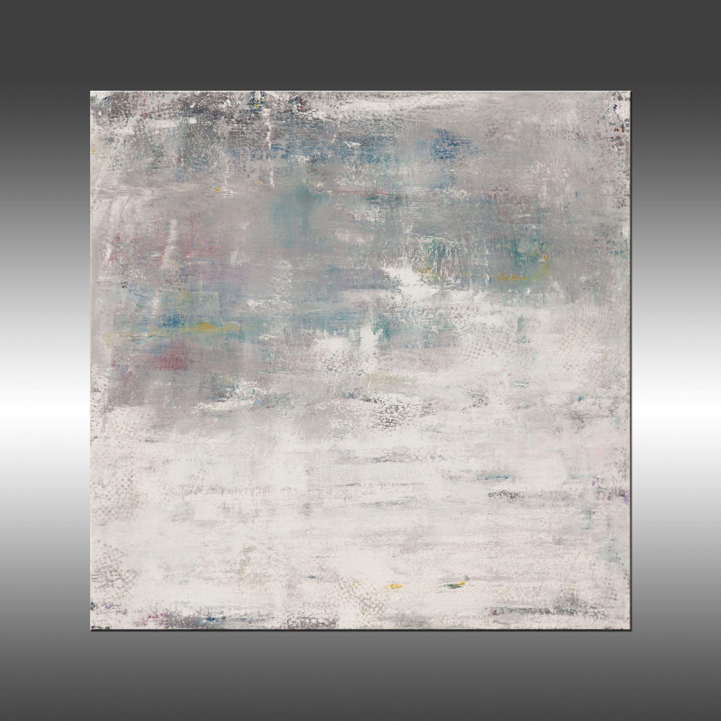 Modern Industrial 52 is an original painting, created with acrylic paint on gallery-wrapped canvas. It has a width of 24 inches and a height of 24 inches with a depth of 1.5 inches (24x24x1.5).    The colors used in the painting are white, gray,