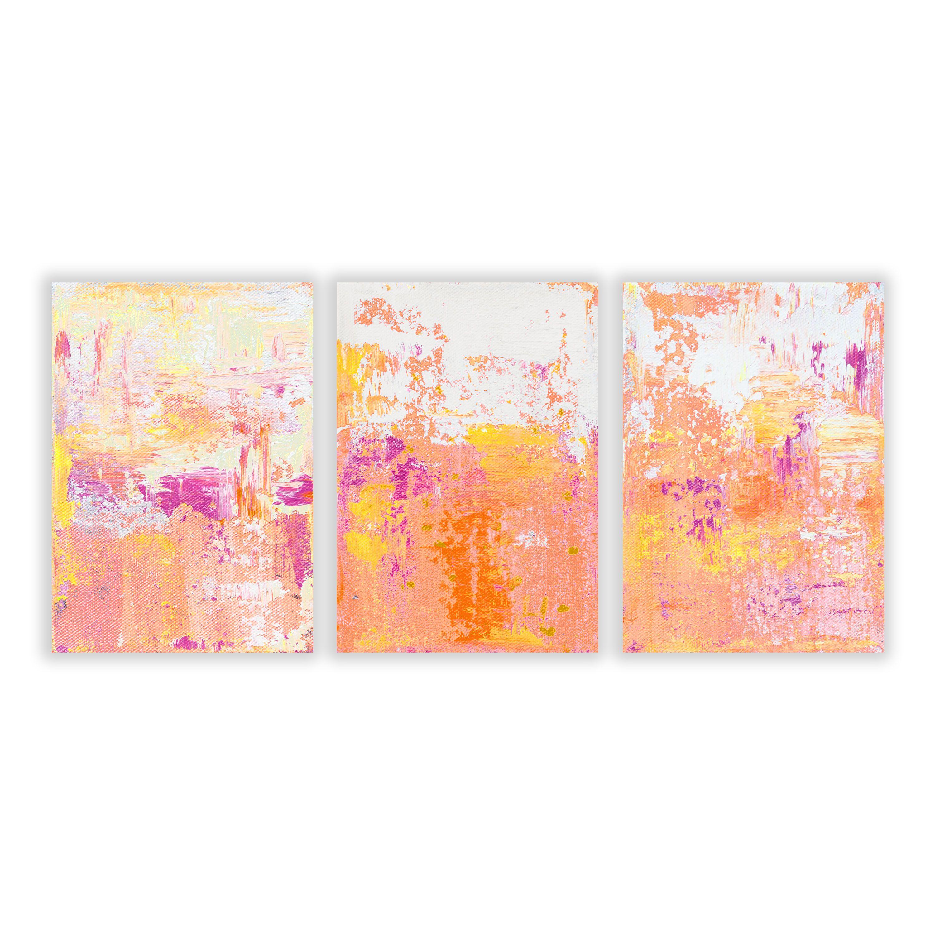 Modern Industrial 61 ist ein Originalgemälde, das mit Acrylfarbe auf galerieumwickelter Leinwand gemalt wurde. Es hat eine Breite von 15 Zoll, eine Höhe von 7 Zoll und eine Tiefe von 1 Zoll (15x7x1). Es gibt drei einzelne 5x7x1 Zoll große Leinwände.