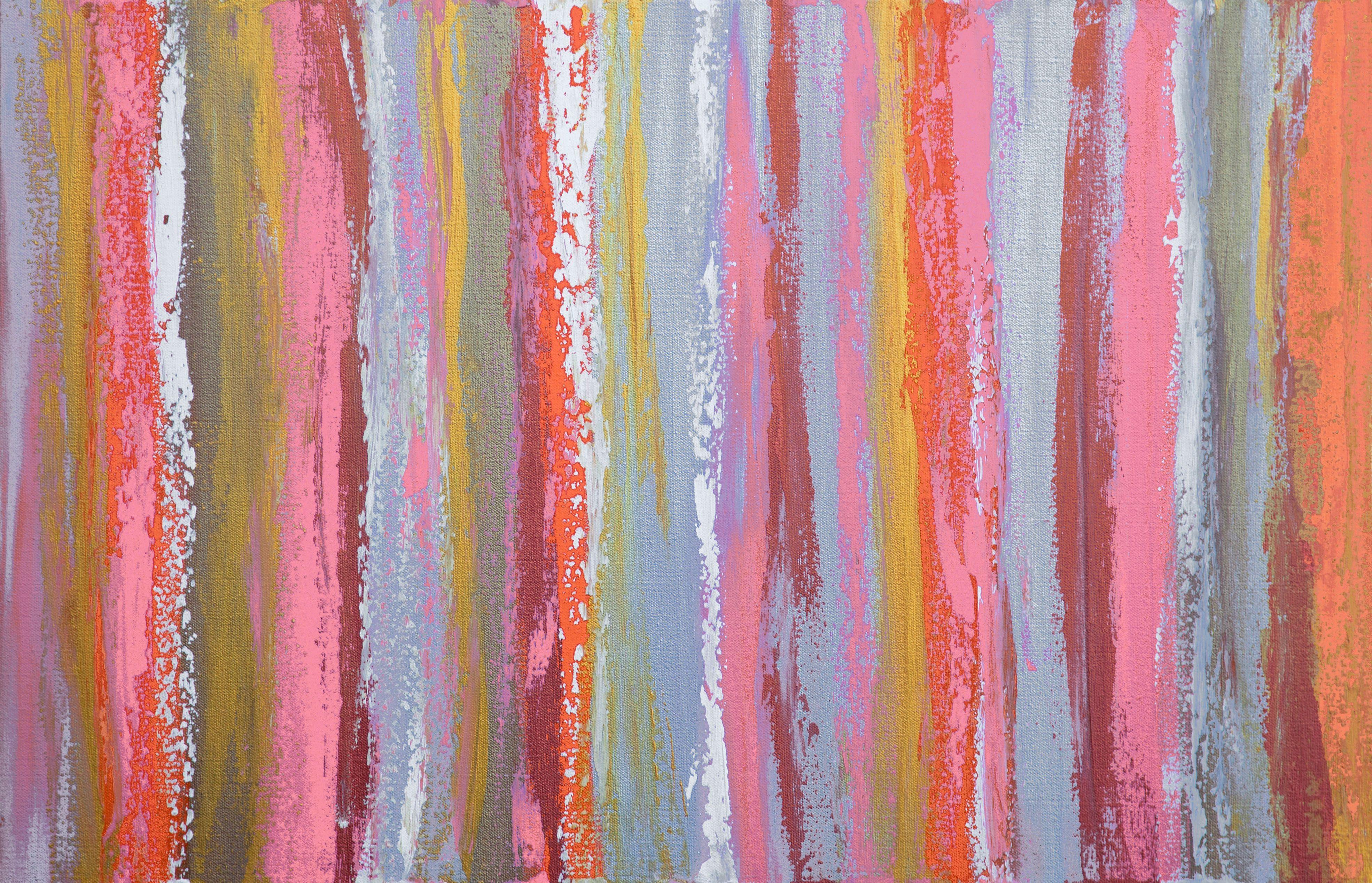 Abstract Painting di Hilary Winfield - Rosa e metallo 2, Pittura, Acrilico su tela