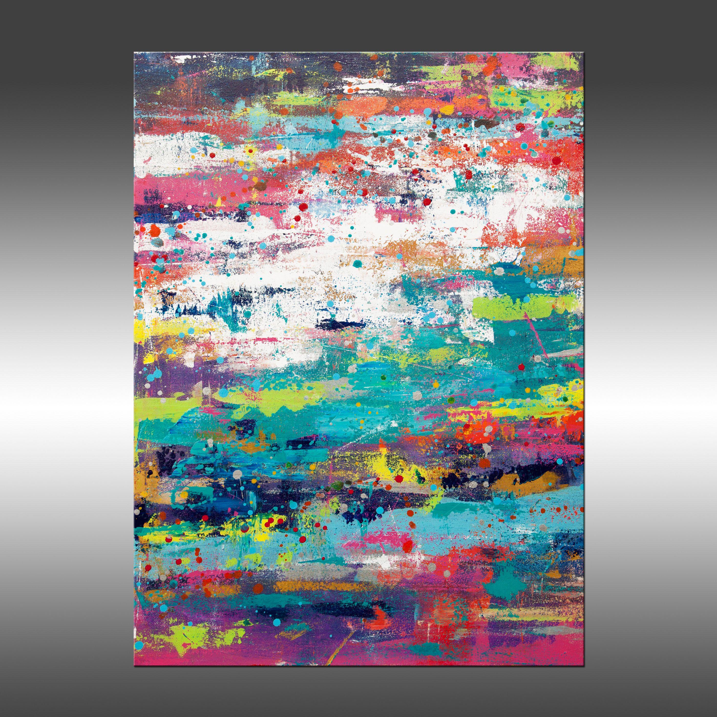 Reclaimed 7 is an original painting, created with acrylic paint on gallery-wrapped canvas. It has a width of 30 inches and a height of 40 inches with a depth of 1.5 inches (30x40x1.5).     The colors used in the painting are white, teal, green,