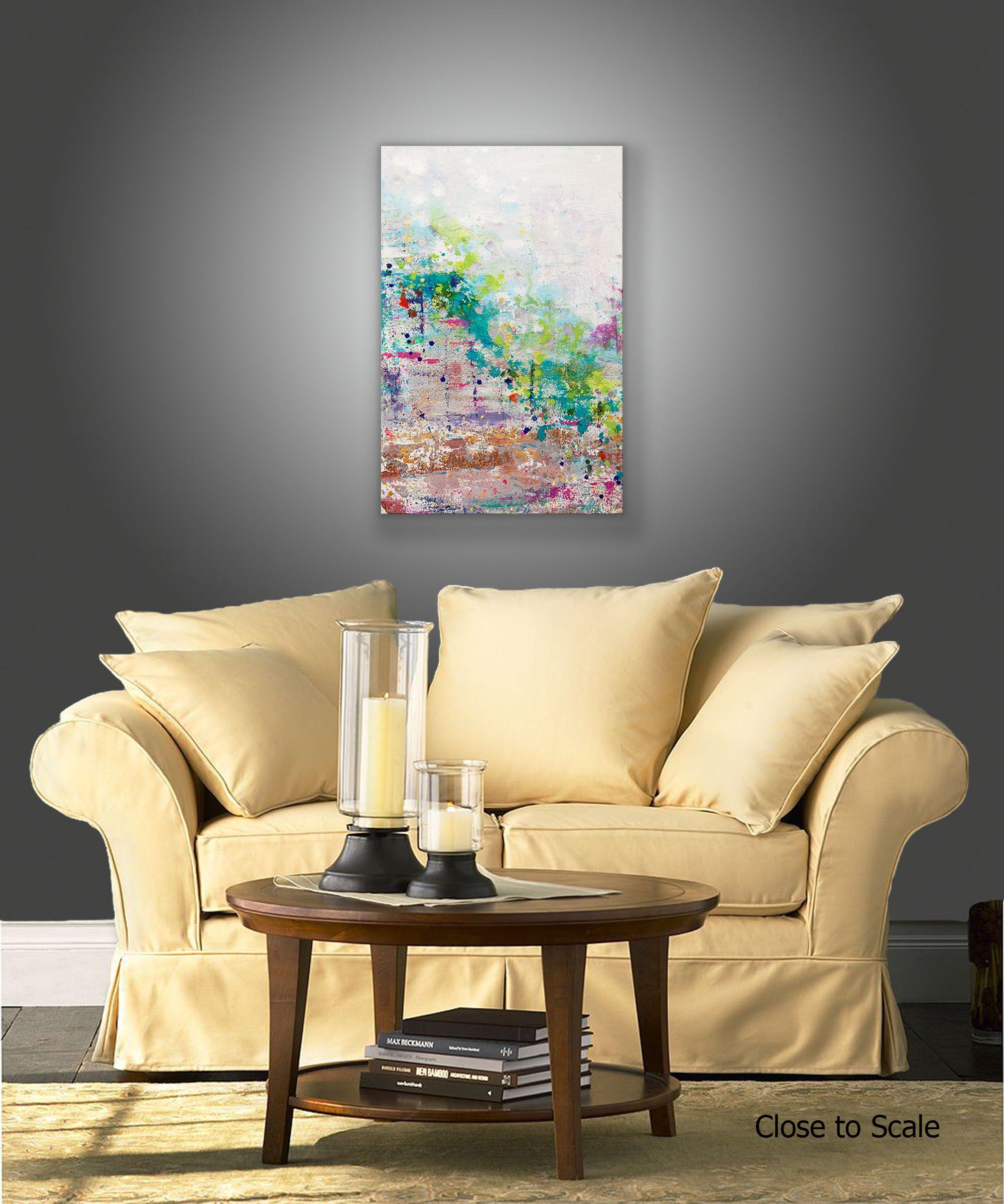 Renewed Energy ist ein Originalgemälde, das mit Acrylfarbe auf galerieumwickelter Leinwand gemalt wurde. Es hat eine Breite von 24 Zoll und eine Höhe von 36 Zoll mit einer Tiefe von 1,5 Zoll (36x24x1,5).    Die in dem Gemälde verwendeten Farben sind