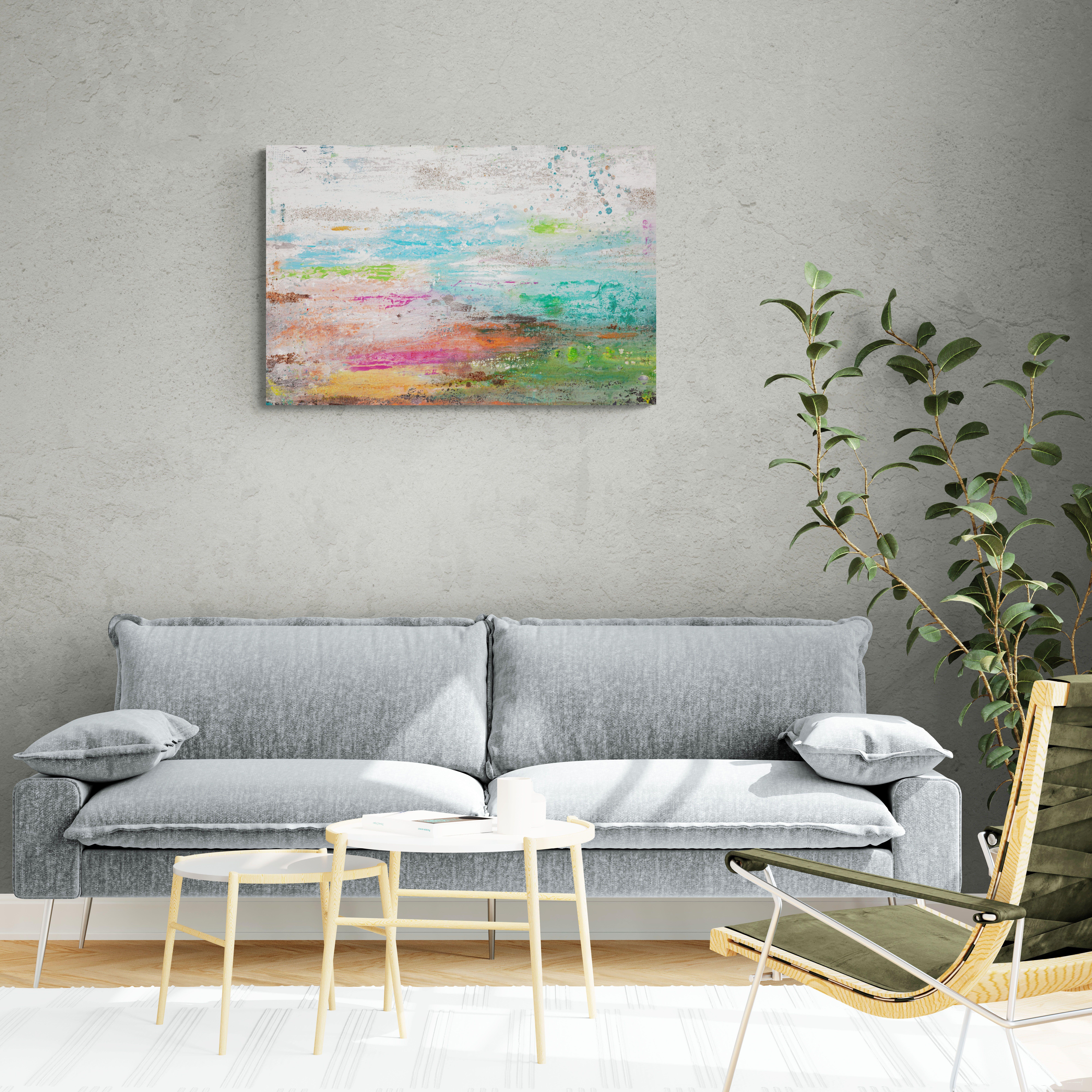 Salzwasser 8 ist ein Originalgemälde, das mit Acrylfarbe auf galerieumwickelter Leinwand gemalt wurde. Es hat eine Breite von 36 Zoll und eine Höhe von 24 Zoll mit einer Tiefe von 1,5 Zoll (36x24x1,5). Dieses Gemälde kann vertikal oder horizontal