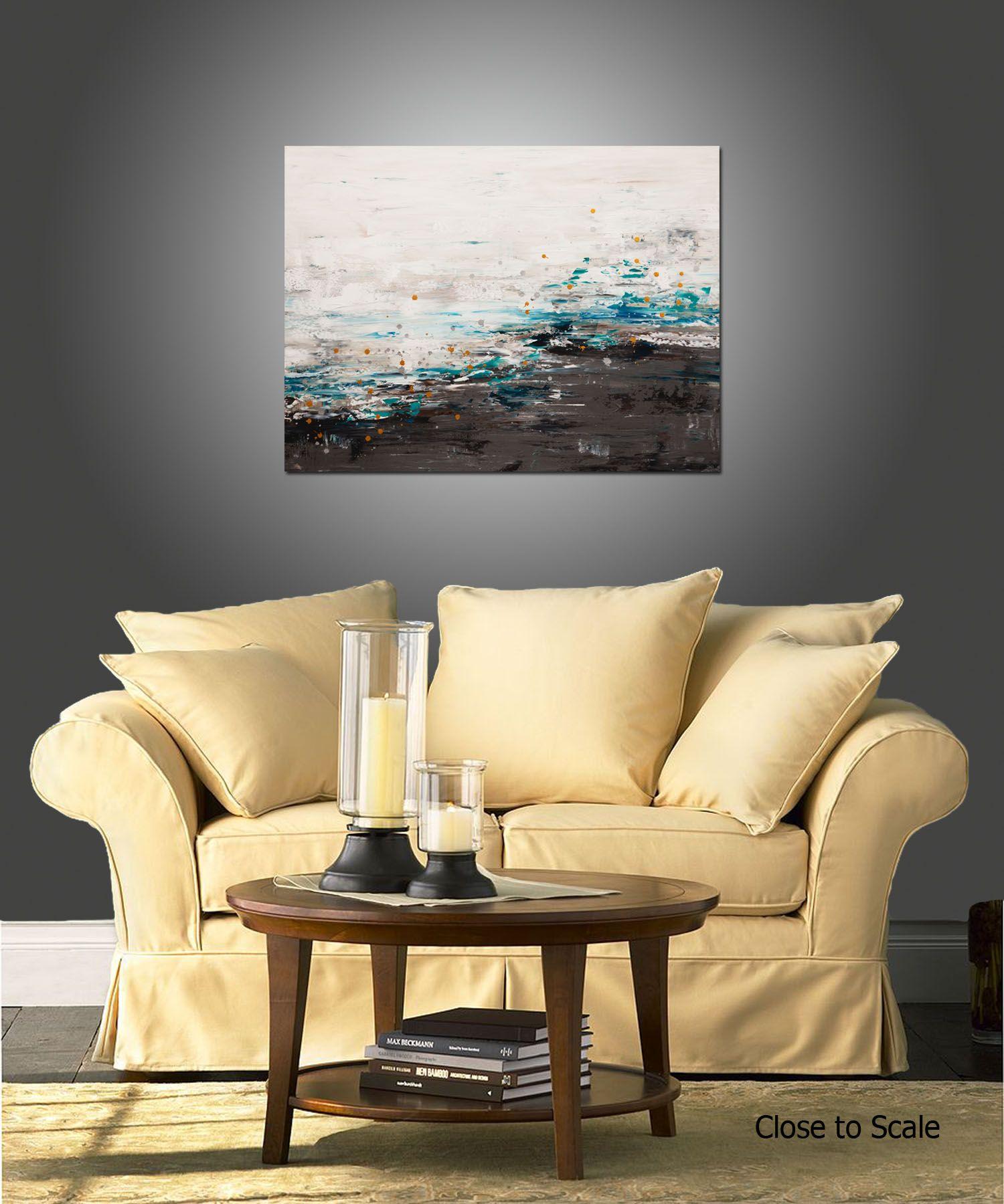 Sea Spray 2 is an original, modern art painting from the Abstract Landscape series. This one-of-a-kind painting was created with acrylic paint on gallery-wrapped canvas. It has a width of 40 inches and a height of 30 inches with a depth of 1.5