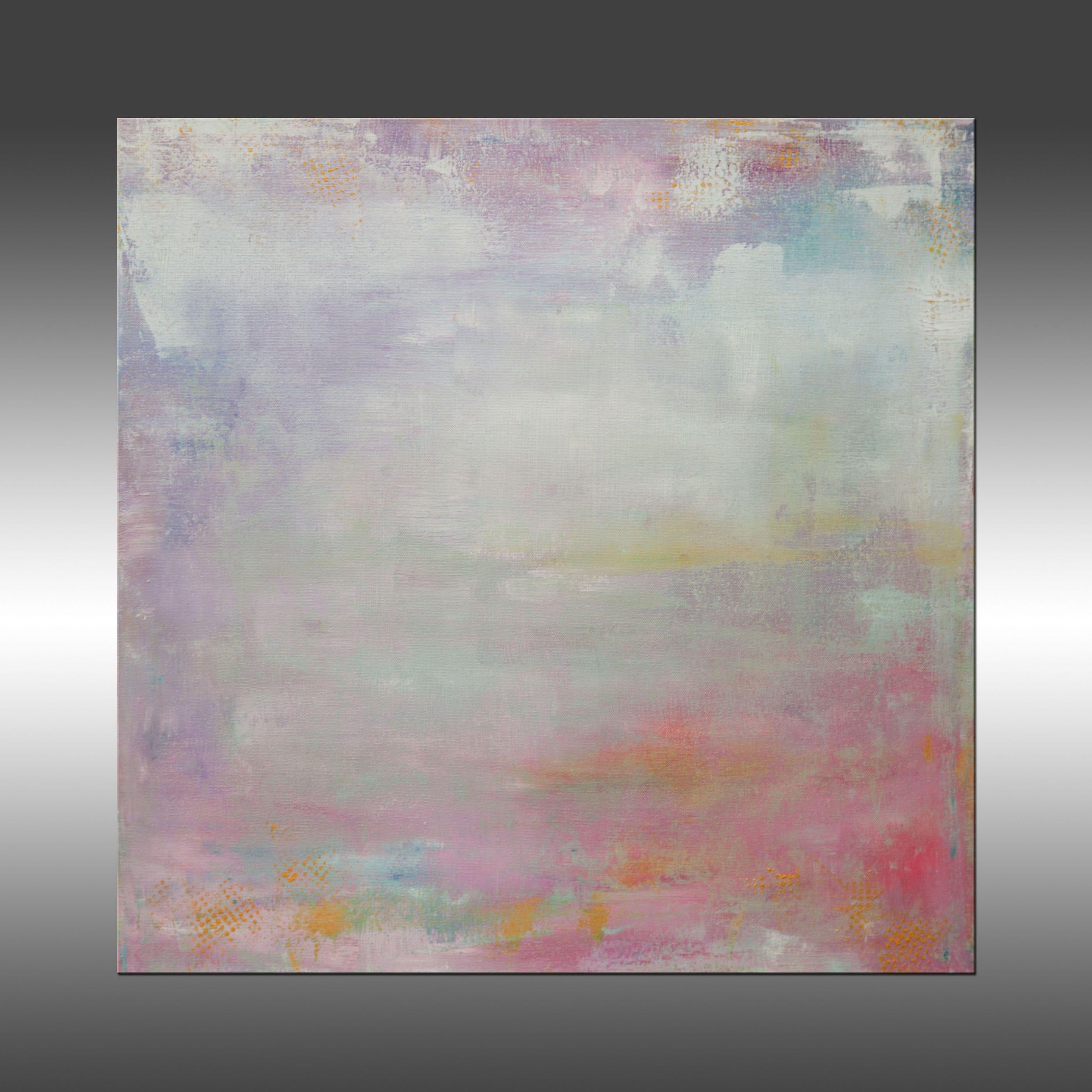 Subtle Expression 2 is an original painting, created with acrylic paint on gallery-wrapped canvas. It has a width of 24 inches and a height of 24 inches with a depth of 1.5 inches (24x24x1.5).    The colors used in the painting are white, pink,