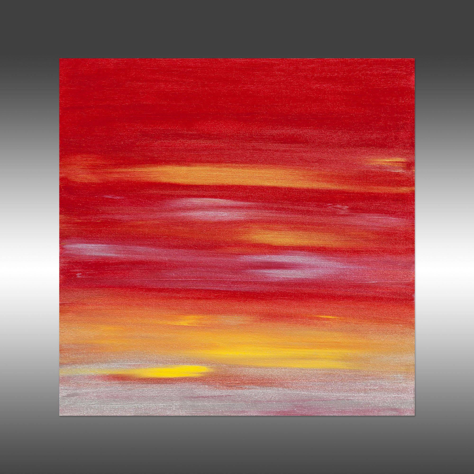 Sunset 54 is an original, modern art painting from the Sunset Series. This one-of-a-kind original contemporary painting was created with acrylic paint on gallery-wrapped canvas.    It has a width of 20 inches and a height of 20 inches with a depth
