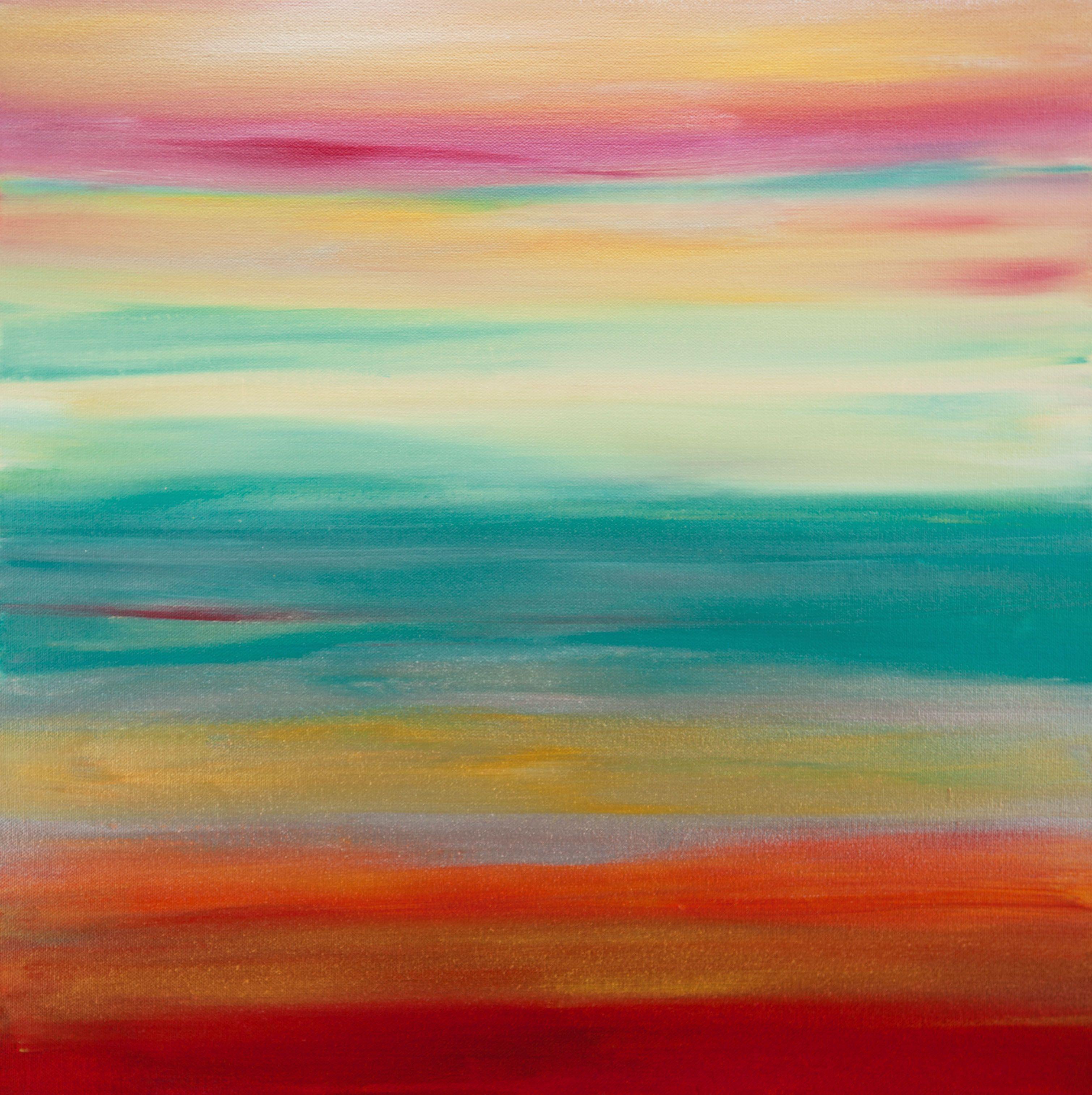 Abstract Painting Hilary Winfield - Peinture, acrylique sur toile, coucher de soleil 59